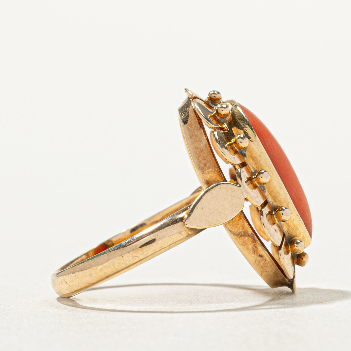 Dutch 14k Bezel Set Coral Floral Cocktail Ring | 2.00ct | SZ 5