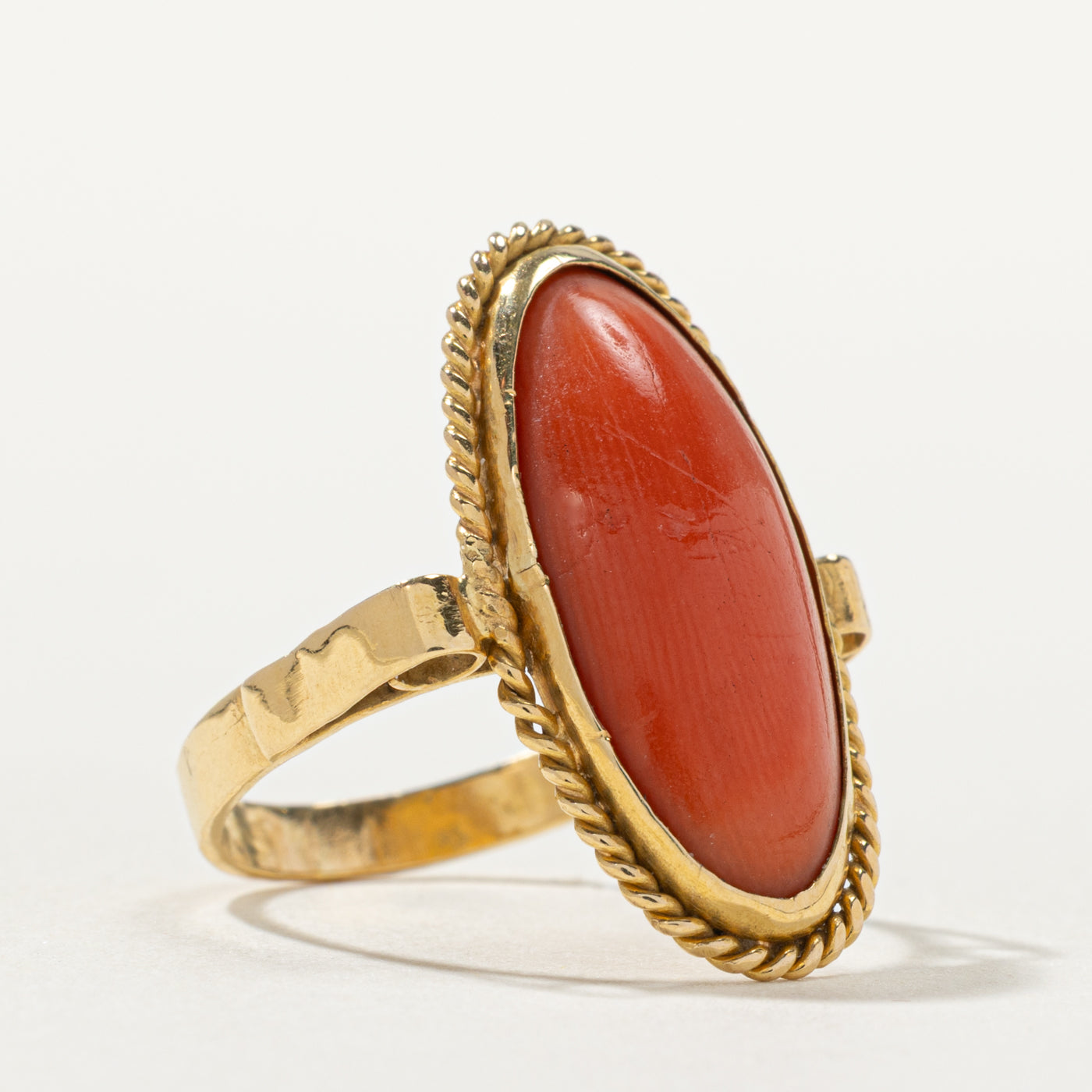18k Bezel Set Coral Cocktail Ring | 4.35ct | SZ 7