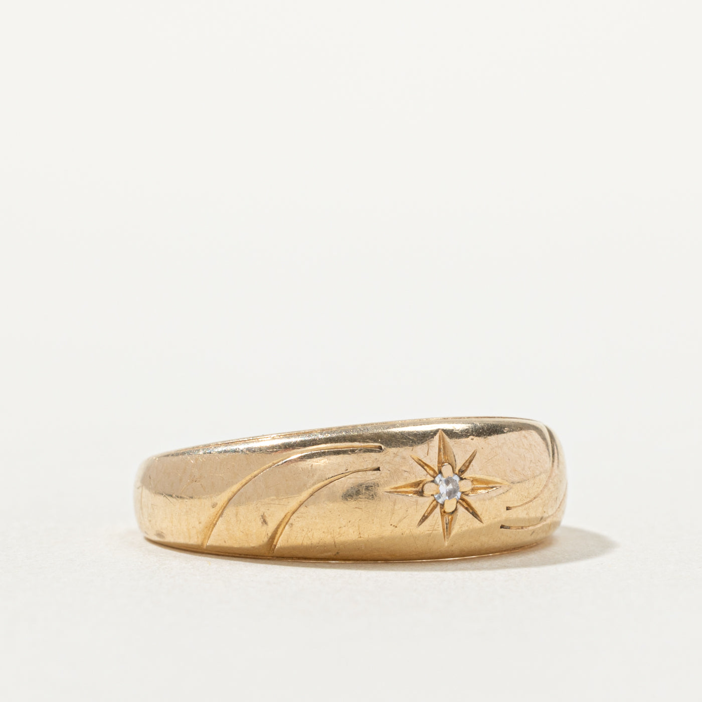 14k Star Set Diamond Engraved Band | 0.02ctw | SZ 9