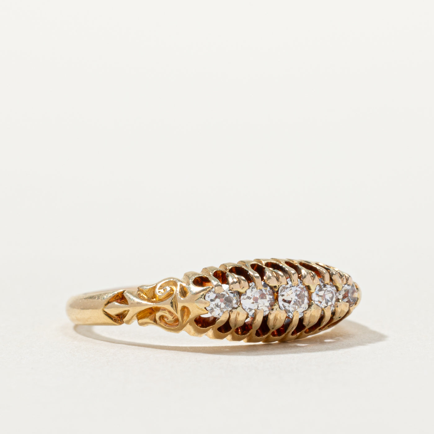 Edwardian 18k Five Stone Diamond Boat Ring | 0.36ctw | SZ 8