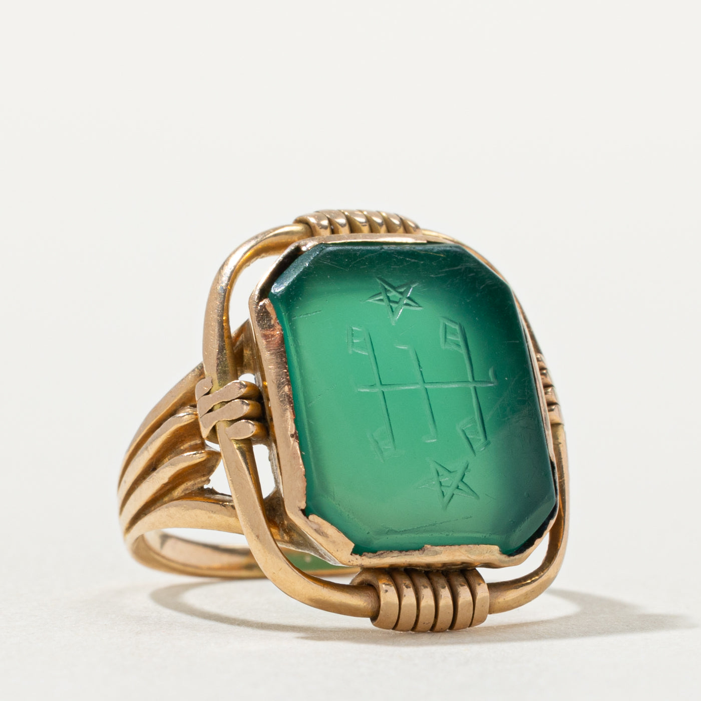 18k Chrysoprase Baha'i Symbol Ring | 3.20ct | SZ 2