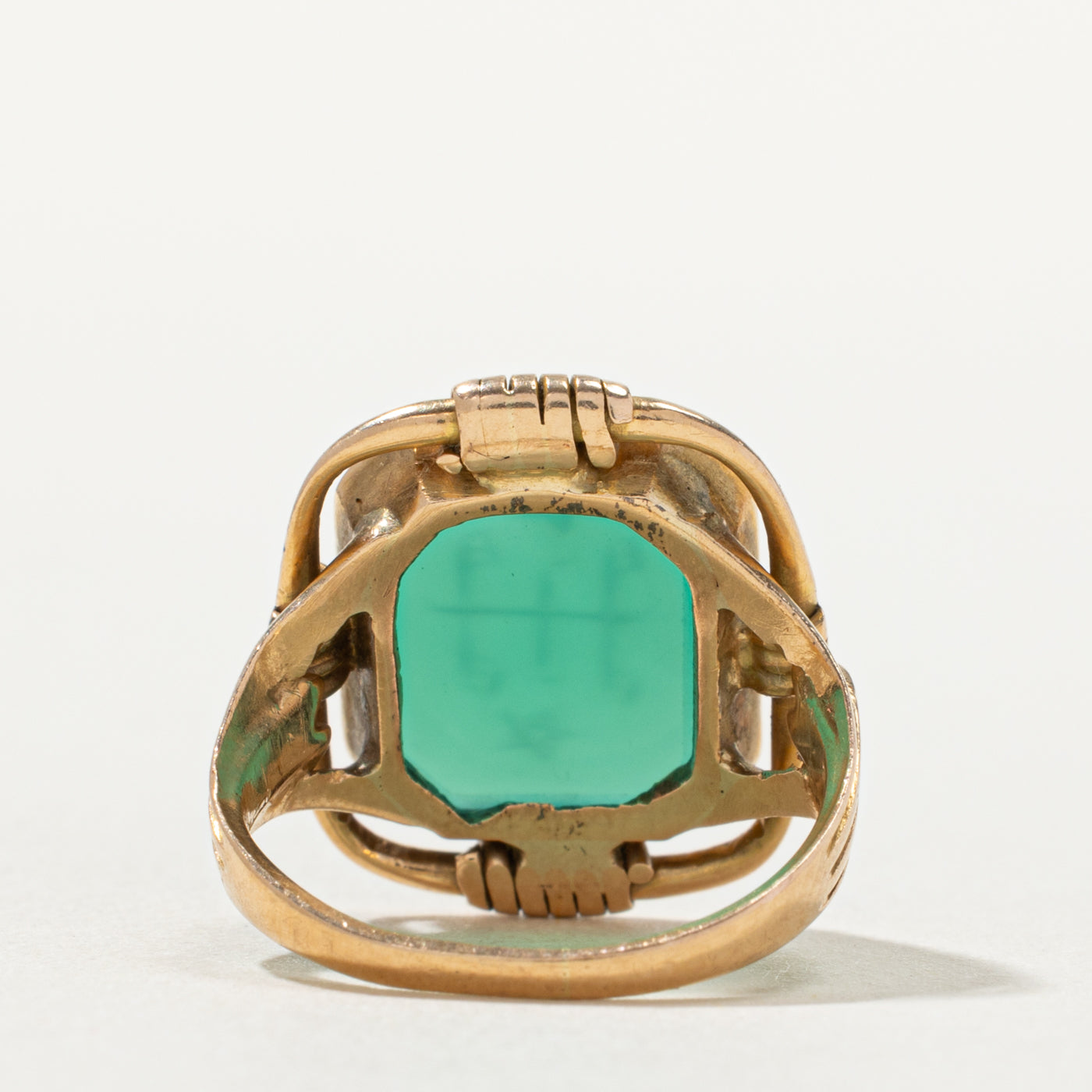 18k Chrysoprase Baha'i Symbol Ring | 3.20ct | SZ 2