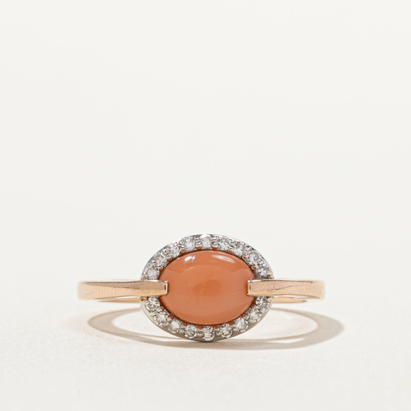 10k East West Cat's Eye and Diamond Halo Ring | 1.05ct, 0.13ctw | SZ 7.5