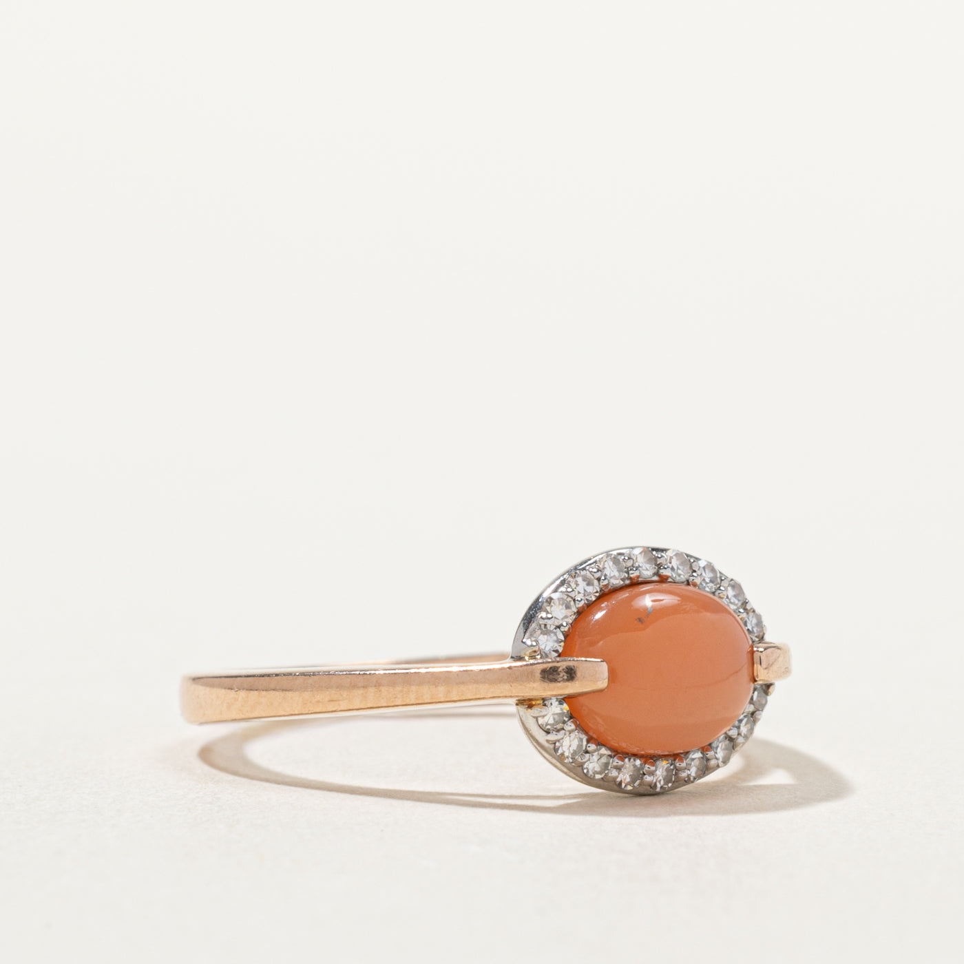 10k East West Cat's Eye and Diamond Halo Ring | 1.05ct, 0.13ctw | SZ 7.5