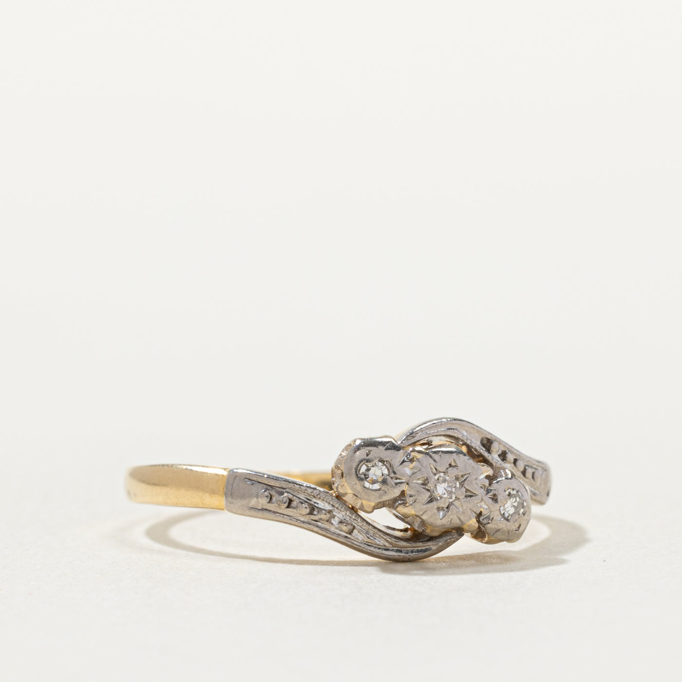 18k Illusion Set Three Stone Diamond Bypass Ring | 0.03ctw | SZ 7.5