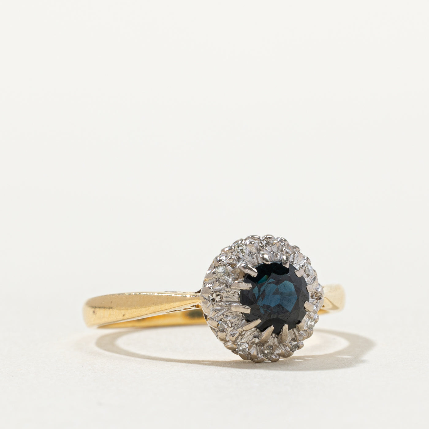 18k Sapphire & Diamond Halo Ring | 0.50ct, 0.06ctw | SZ 6.25