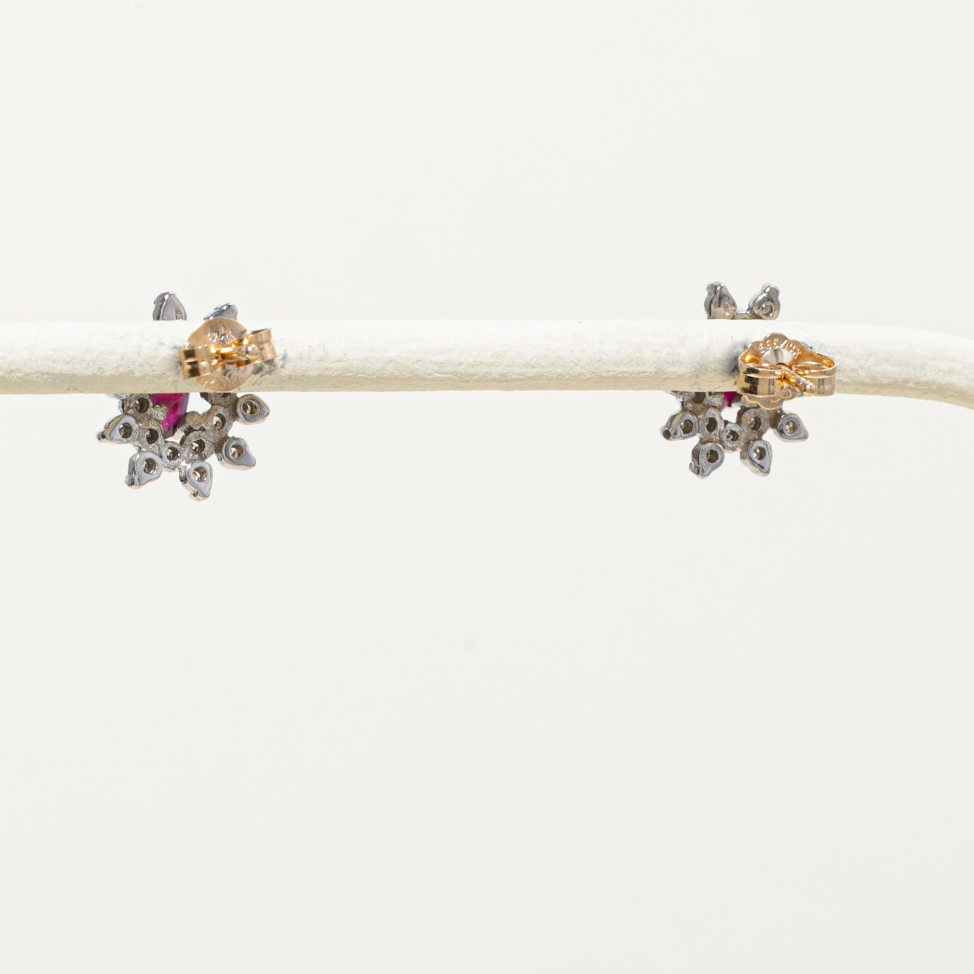 14k Ruby & Diamond Petal Halo Stud Earrings | 0.50ctw, 0.30ctw