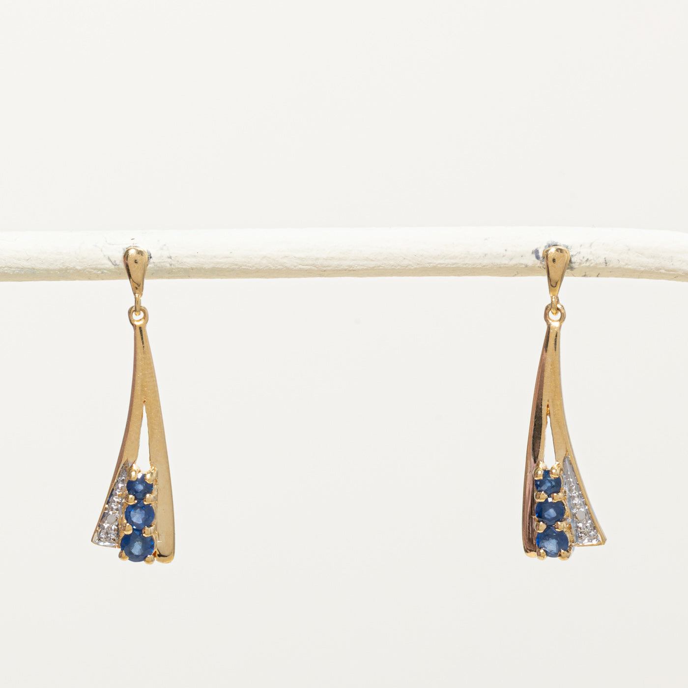 18k Sapphire & Diamond Geometric Drop Earrings | 0.20ctw, 0.01ctw