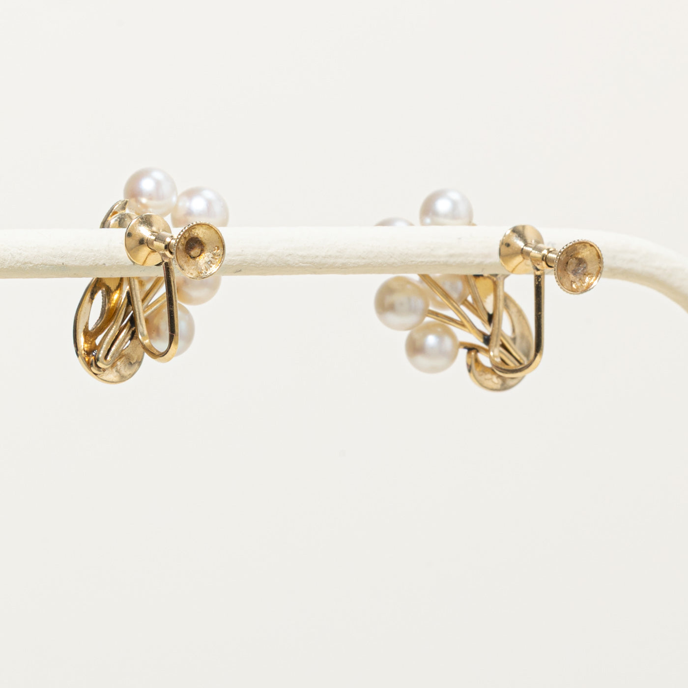 ‘Birks’ 14k Pearl Floral Cluster Screw Clip On Earrings