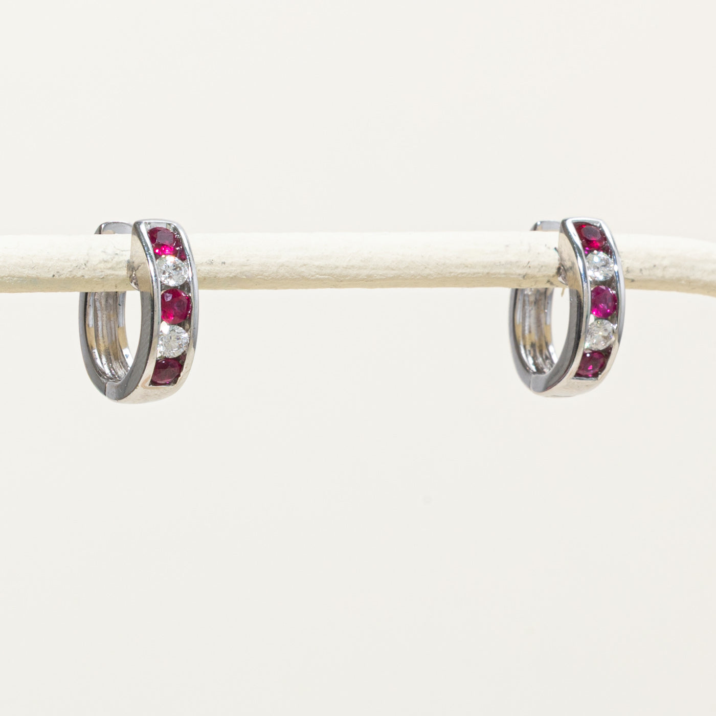 14k Synthetic Ruby & Natural Diamond Huggies Earrings | 0.40ctw, 0.20ctw