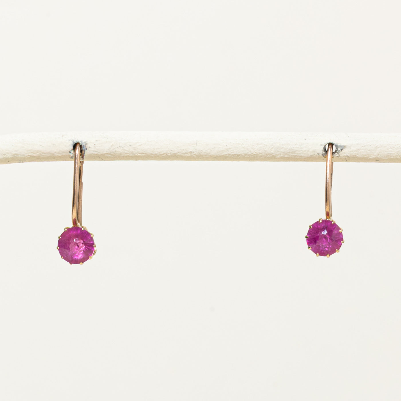 1971 Soviet Hallmarked Synthetic Ruby Drop Earrings | 1.40ctw