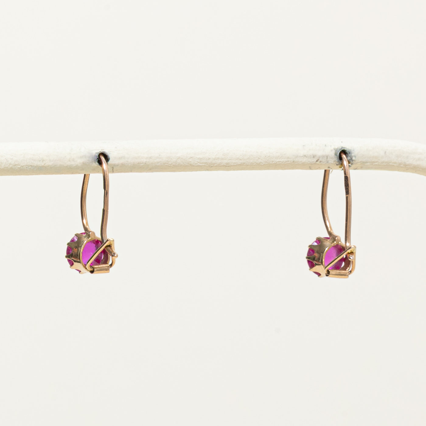1971 Soviet Hallmarked Synthetic Ruby Drop Earrings | 1.40ctw