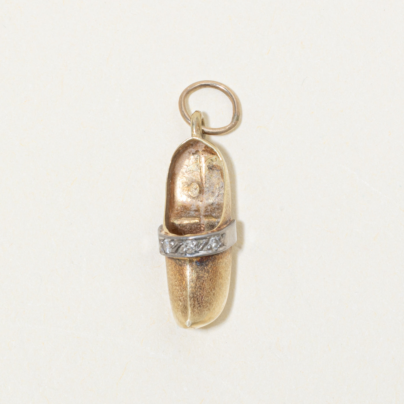 Dutch 14k Diamond Wooden Clog Shoe Charm