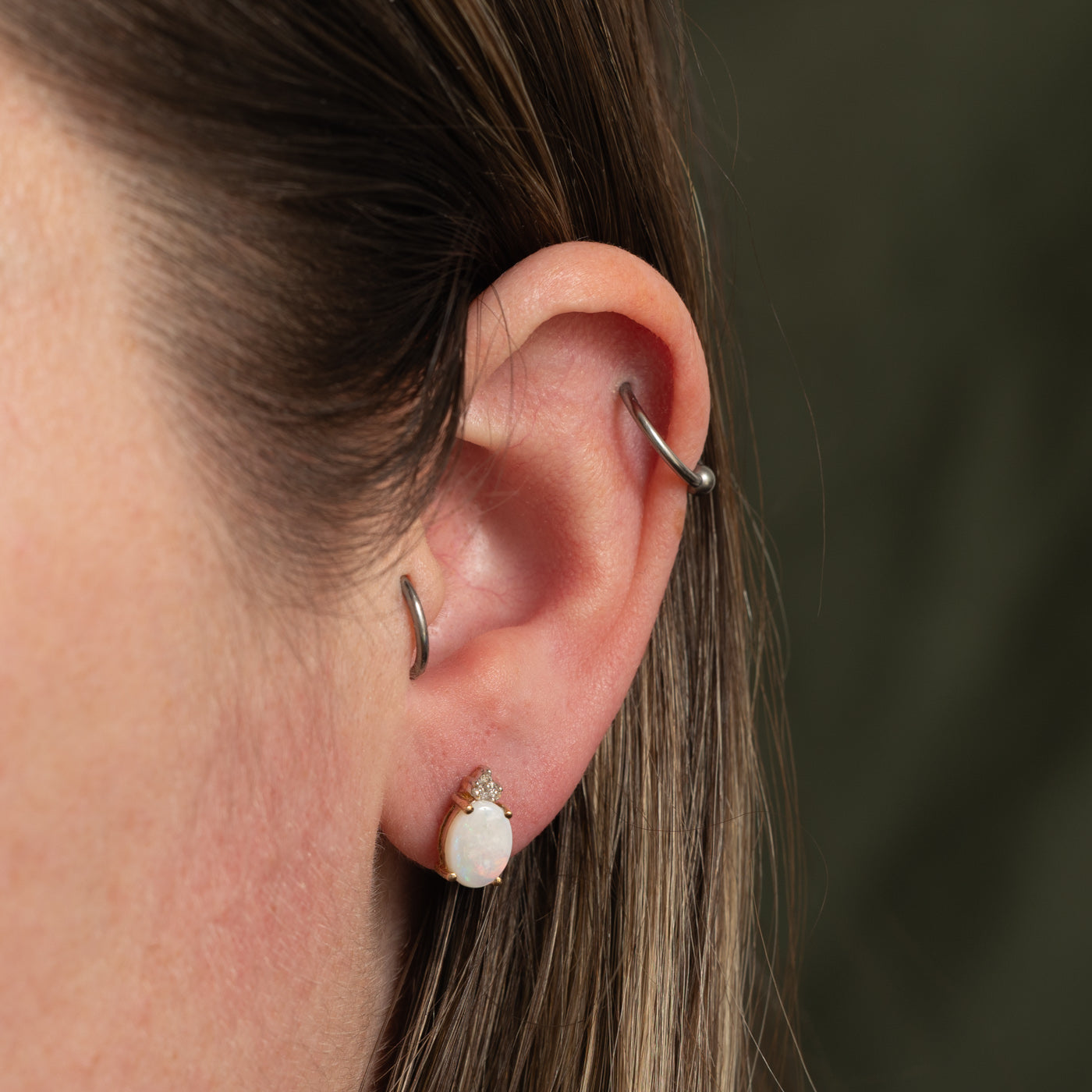 10k Opal & Diamond Stud Earrings | 1.00ctw, 0.03ctw