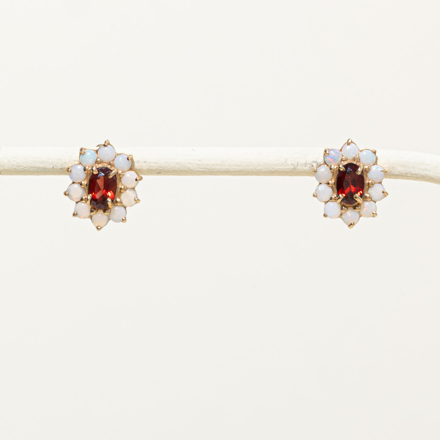 14k Garnet & Opal Petal Halo Stud Earrings | 2.0ctw