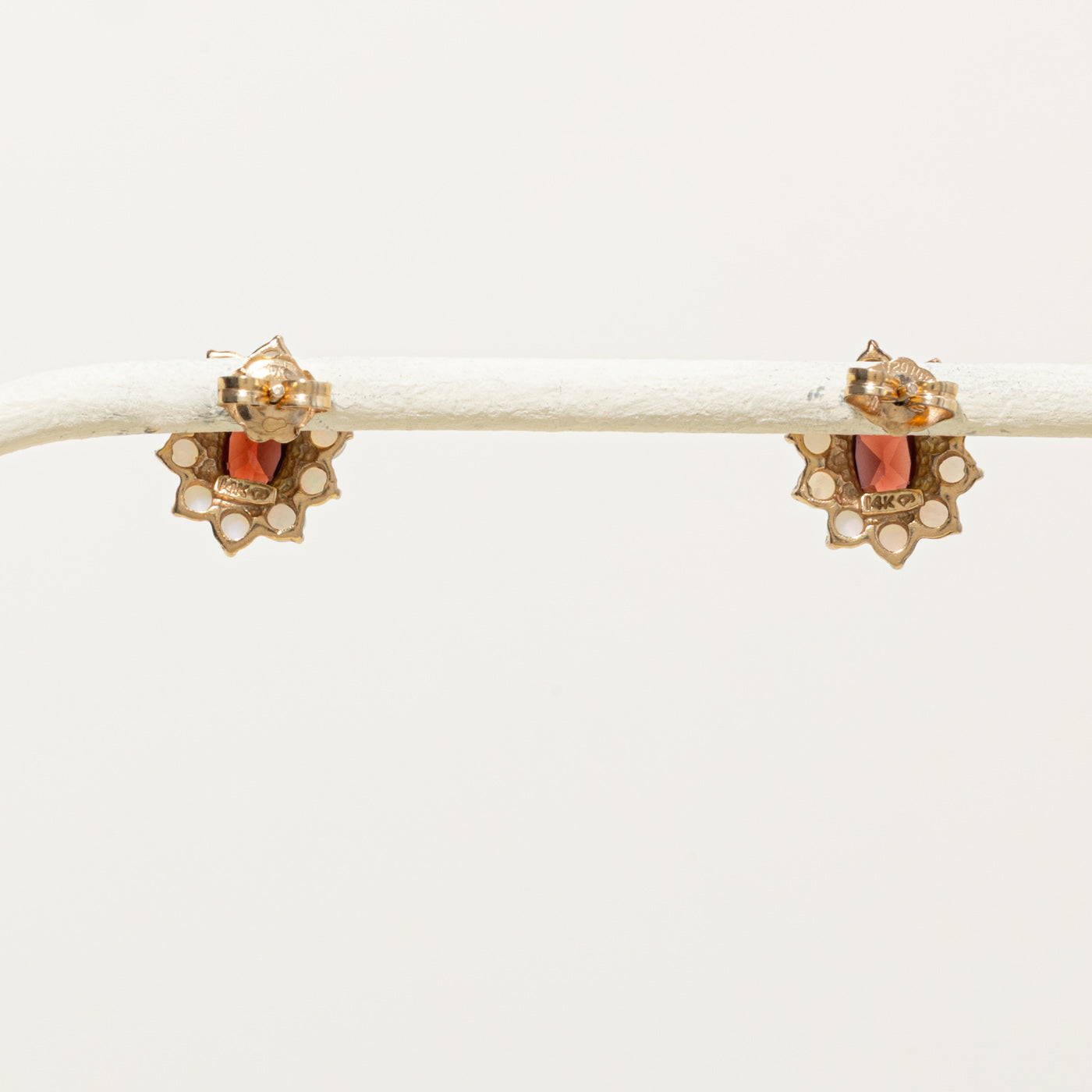 14k Garnet & Opal Petal Halo Stud Earrings | 2.0ctw