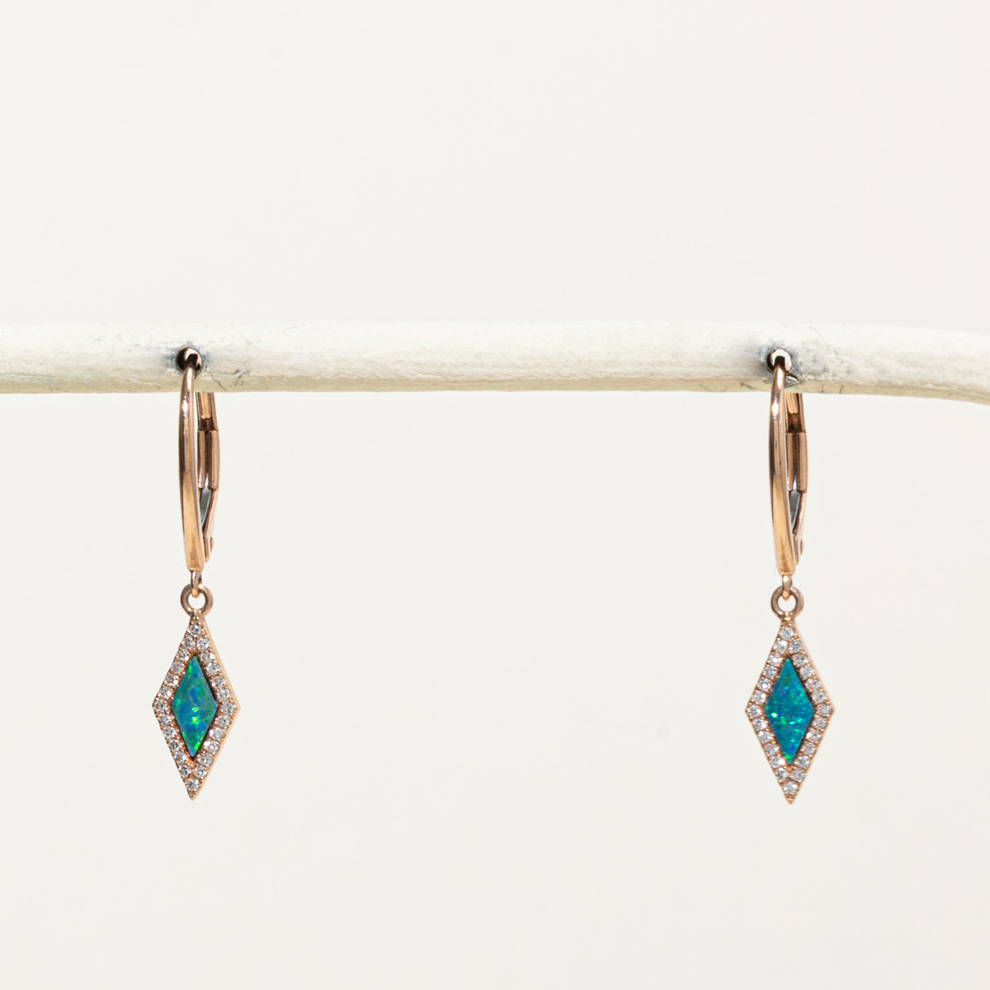 14k Rose Gold Opal & Diamond Drop Earrings | 0.08ctw, 0.05ctw