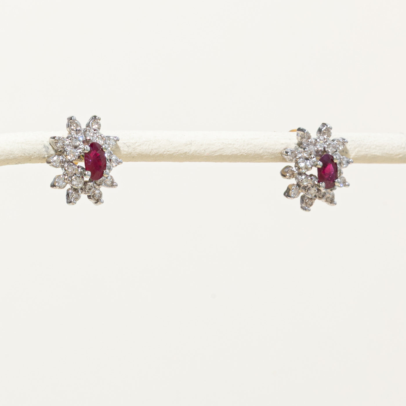 14k Ruby & Diamond Petal Halo Stud Earrings | 0.50ctw, 0.30ctw