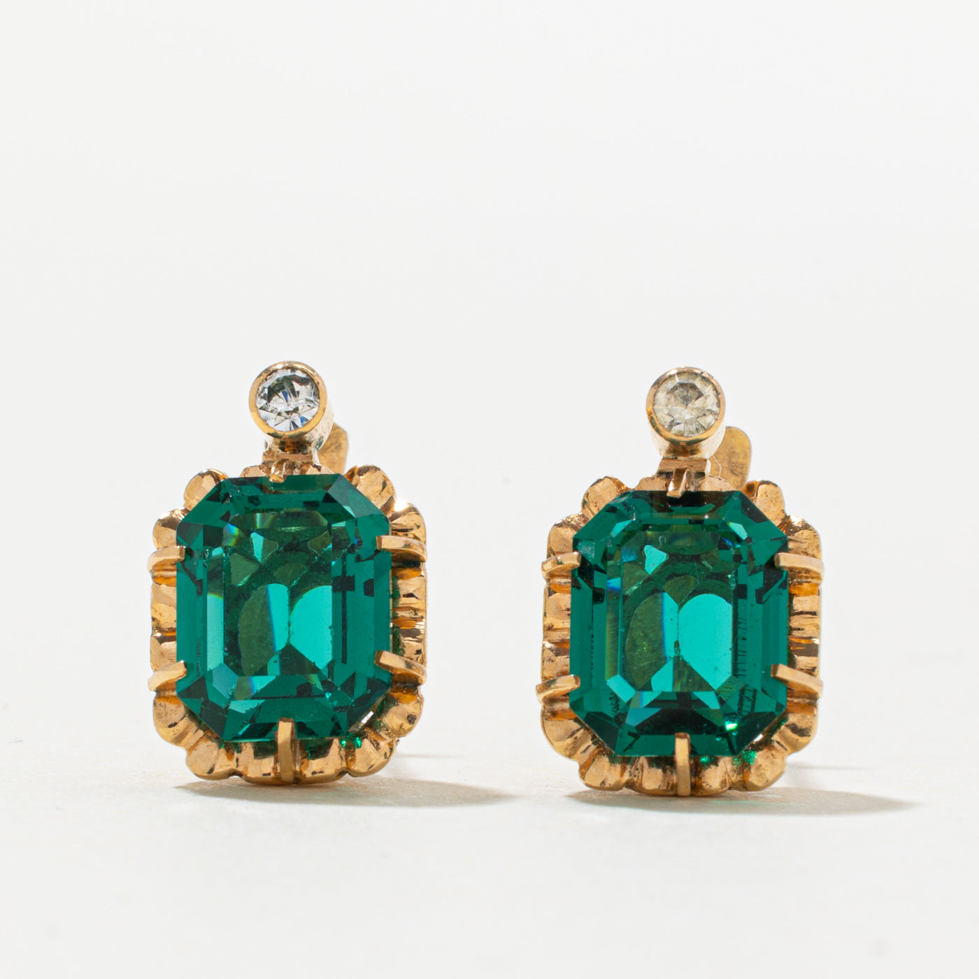 Portuguese Zircon & Synthetic Emerald Earrings | 5.20ctw, 0.06ctw