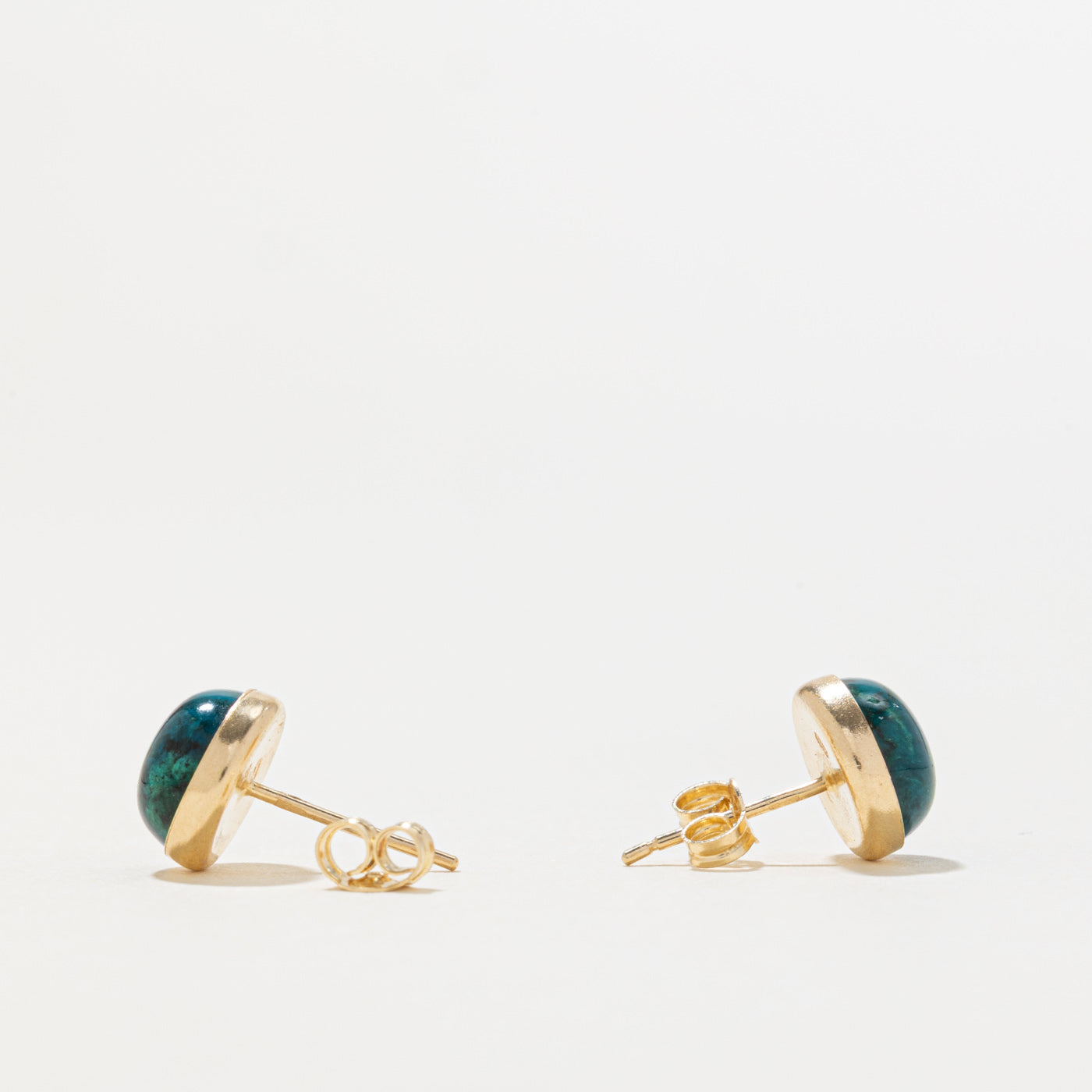 14k Bezel Set Chrysocolla Stud Earrings | 3.20ctw