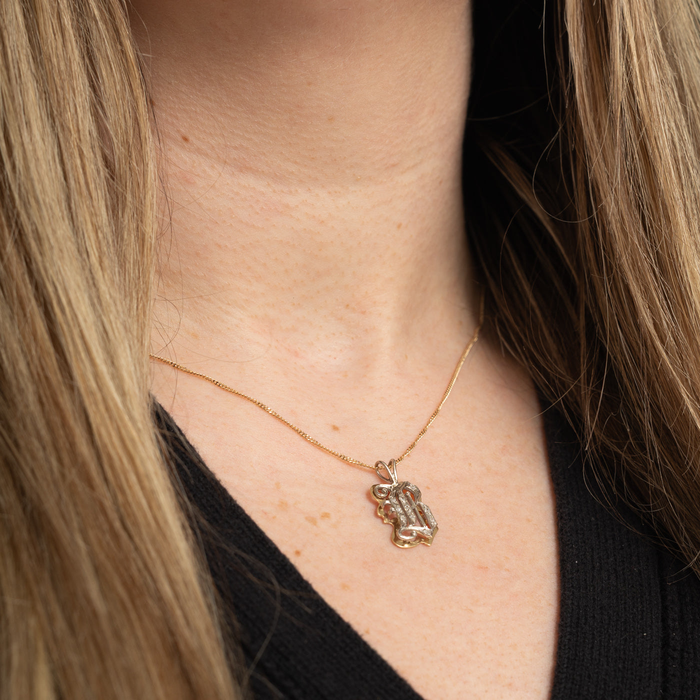 14k Diamond "B" Initial Pendant