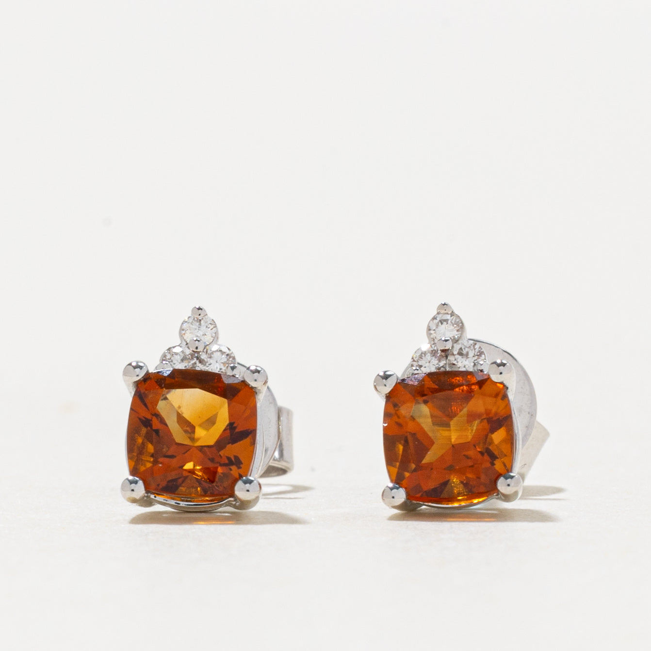 14k Citrine & Diamond Stud Earrings | 0.86ctw, 0.03ctw