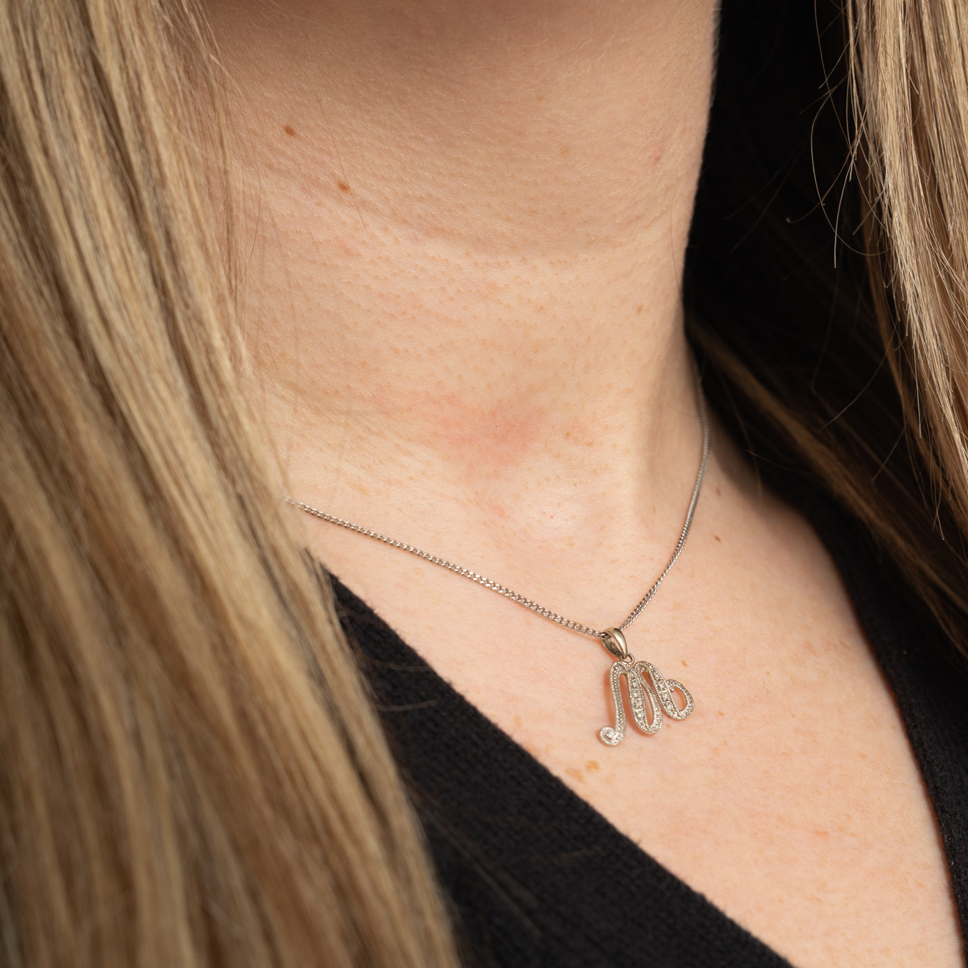 14k Diamond "M" Initial Pendant