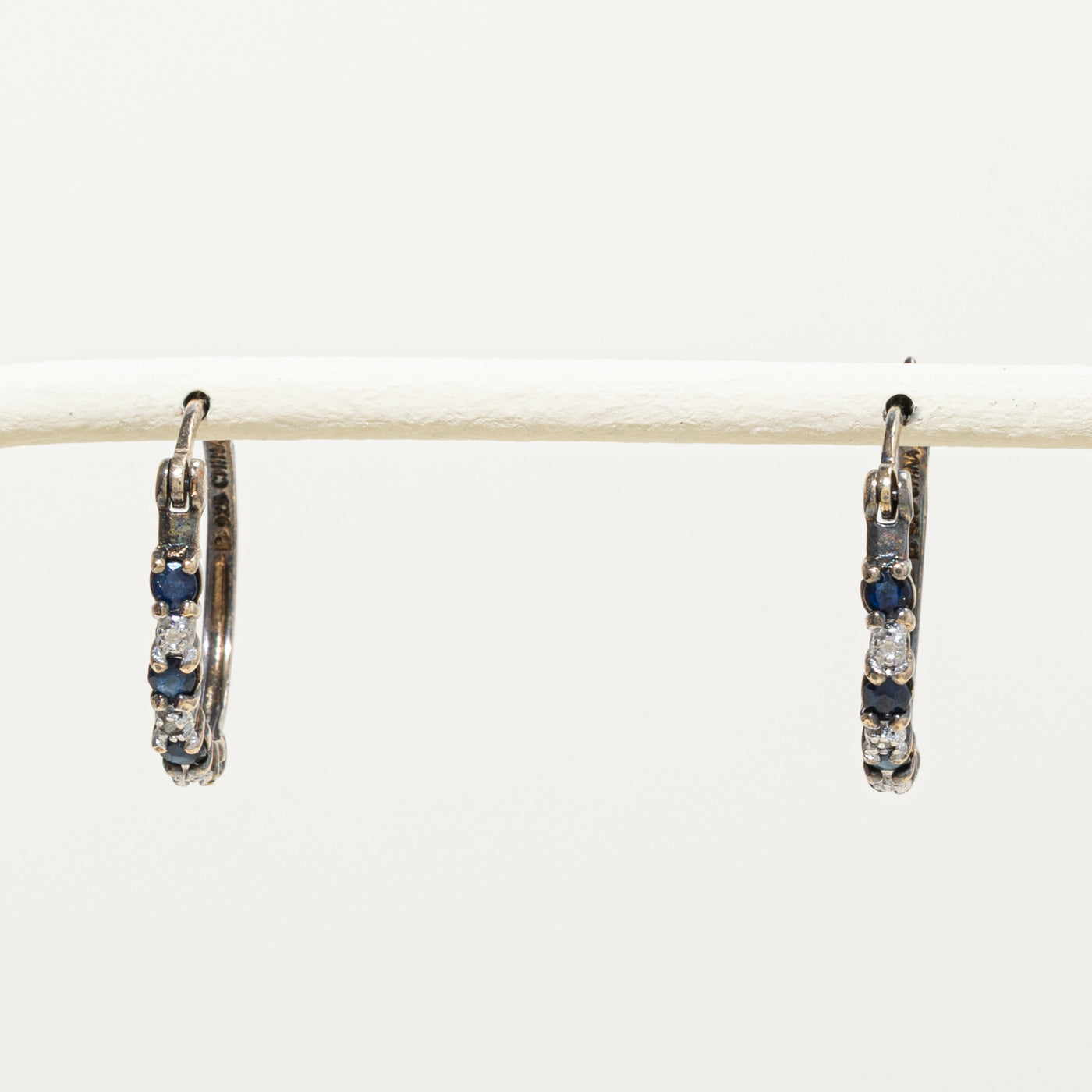 Sterling Silver Sapphire & Diamond Hoop Earrings | 0.25ct, 0.02ctw