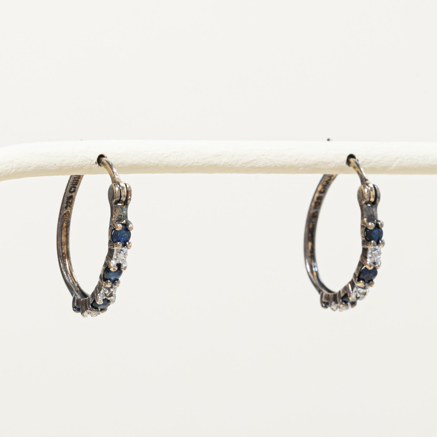 Sterling Silver Sapphire & Diamond Hoop Earrings | 0.25ct, 0.02ctw