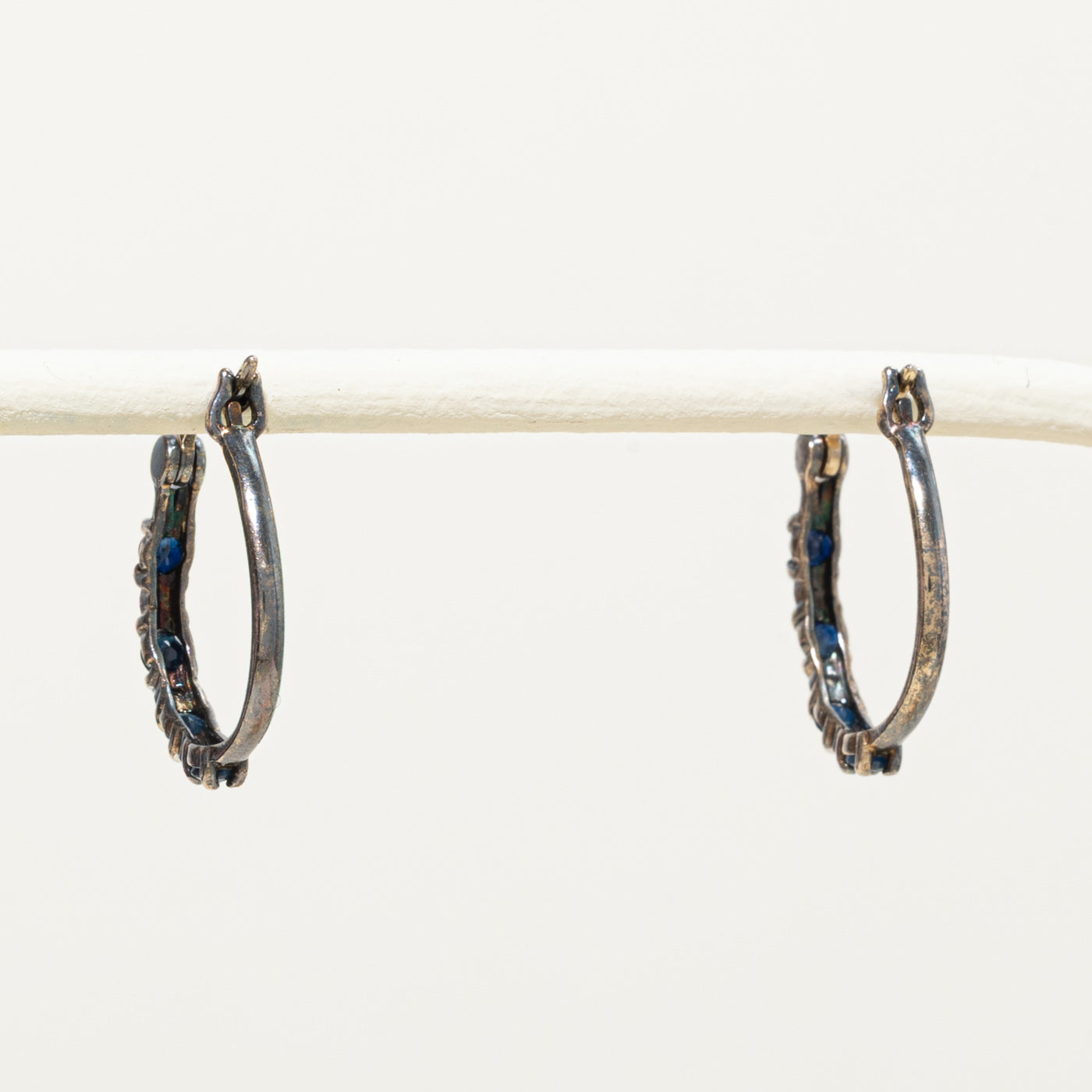 Sterling Silver Sapphire & Diamond Hoop Earrings | 0.25ct, 0.02ctw