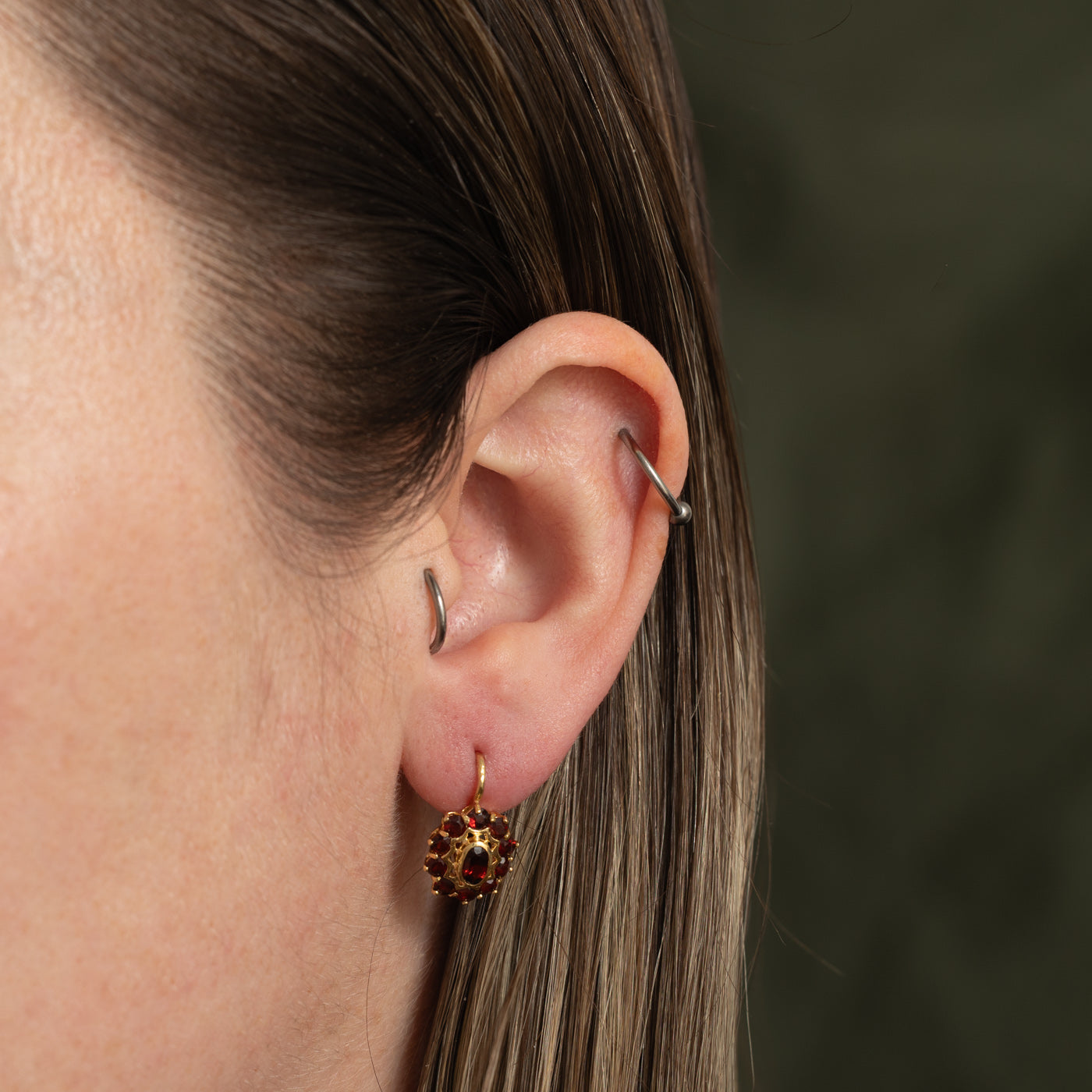 18k Garnet Floral Cluster Drop Earrings | 2.00ctw