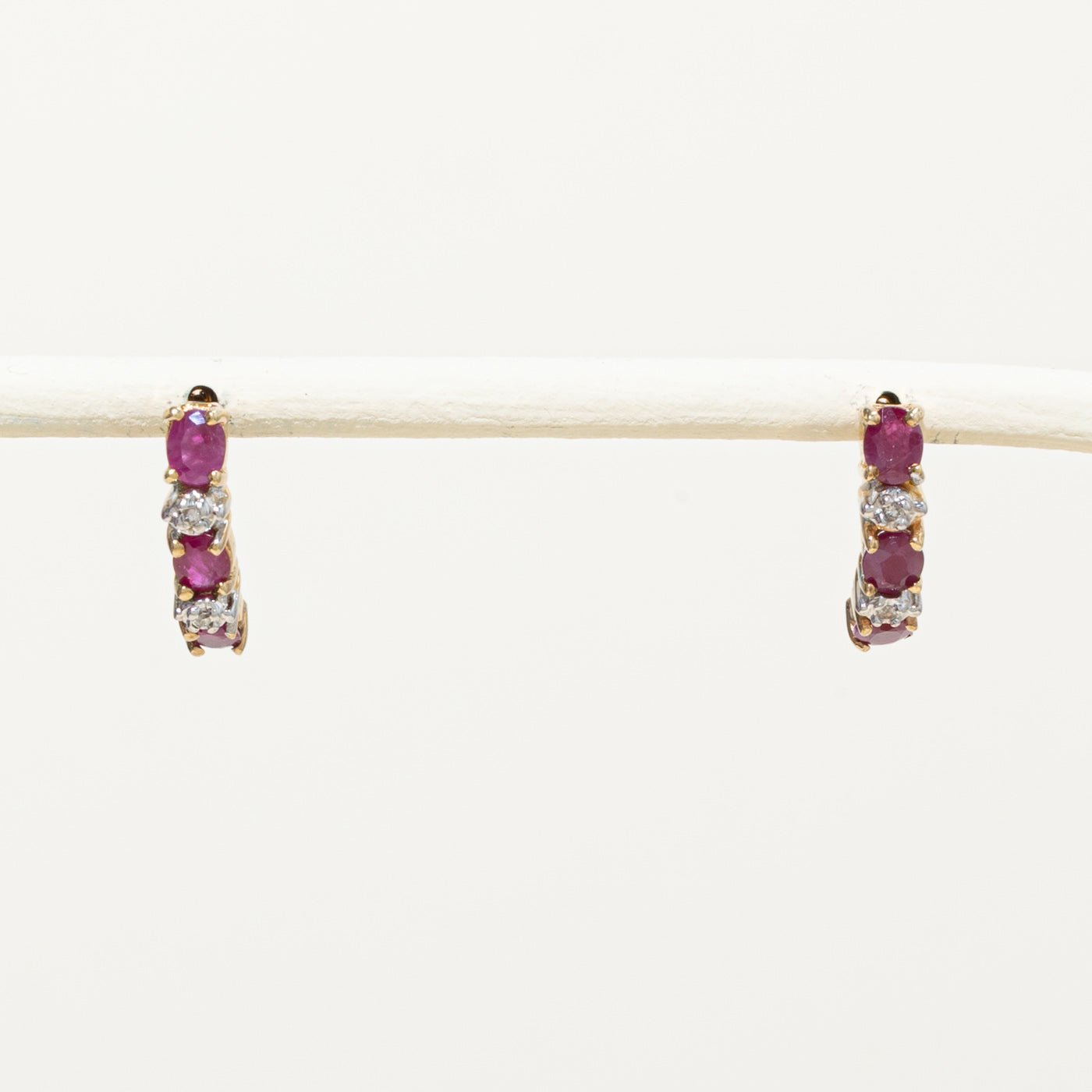 10k Ruby & Diamond Half Huggie Earrings | 1.00ctw, 0.02ctw