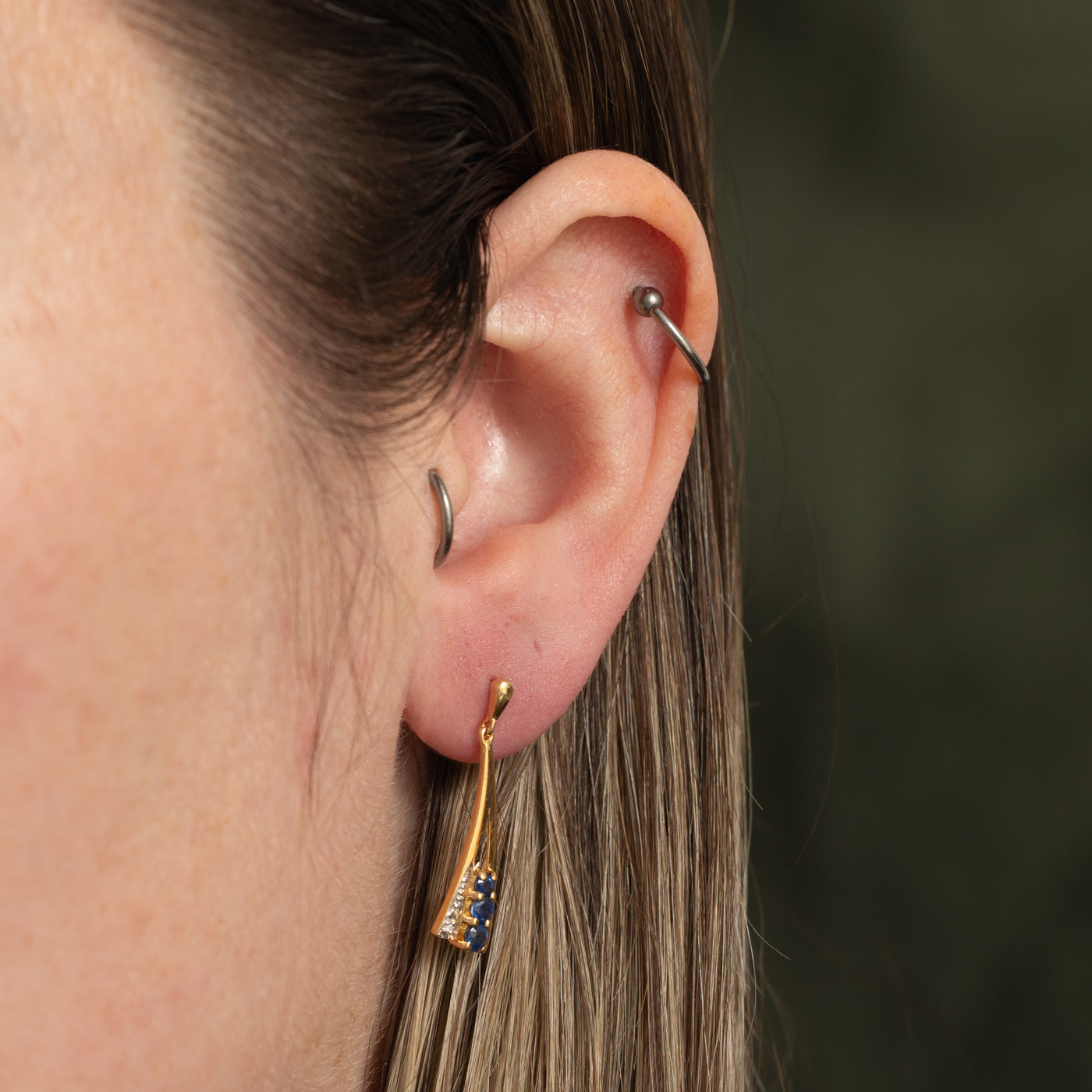 18k Sapphire & Diamond Geometric Drop Earrings | 0.20ctw, 0.01ctw