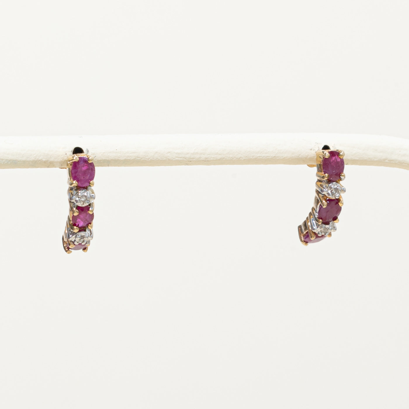 10k Ruby & Diamond Half Huggie Earrings | 1.00ctw, 0.02ctw