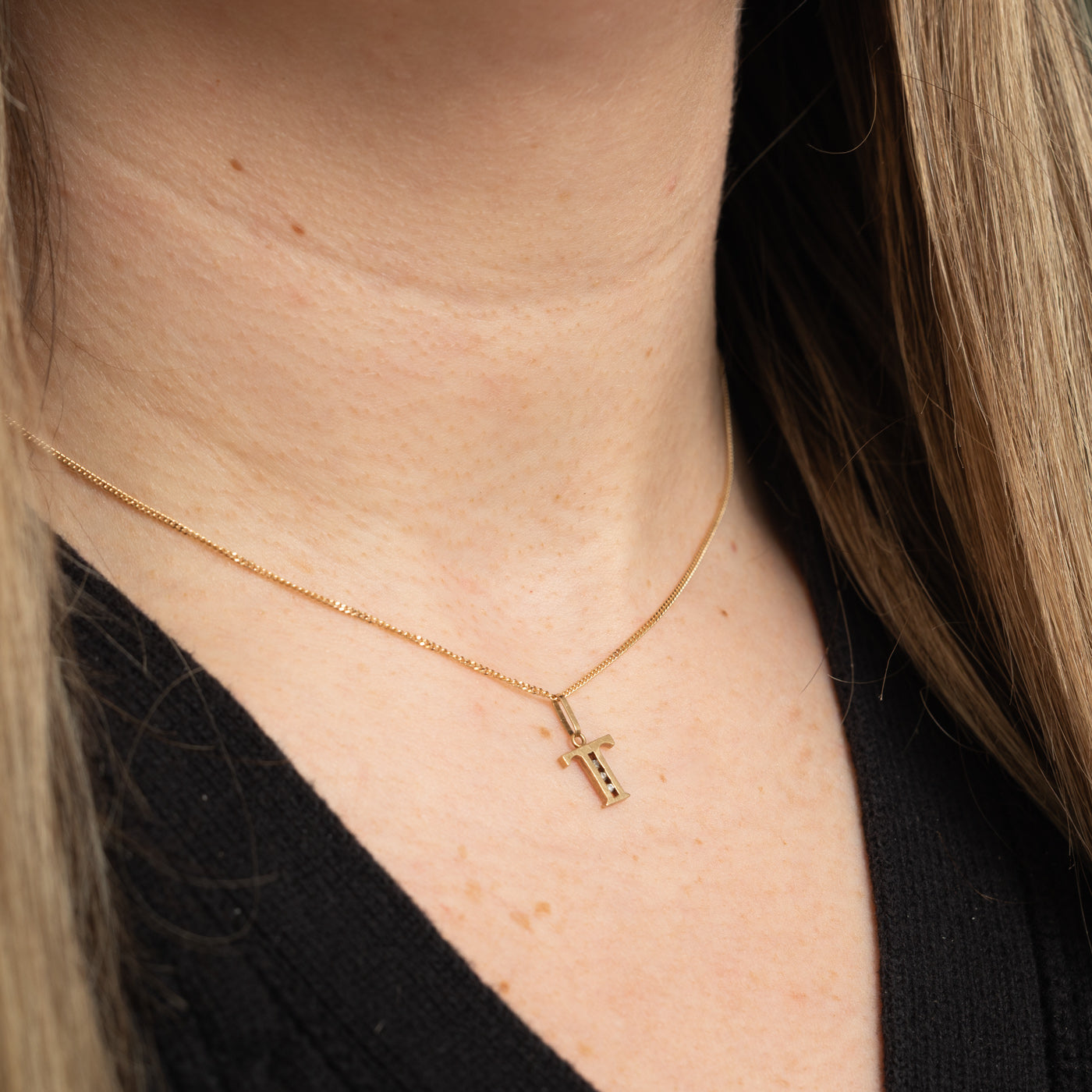 10k Diamond "T" Initial Pendant