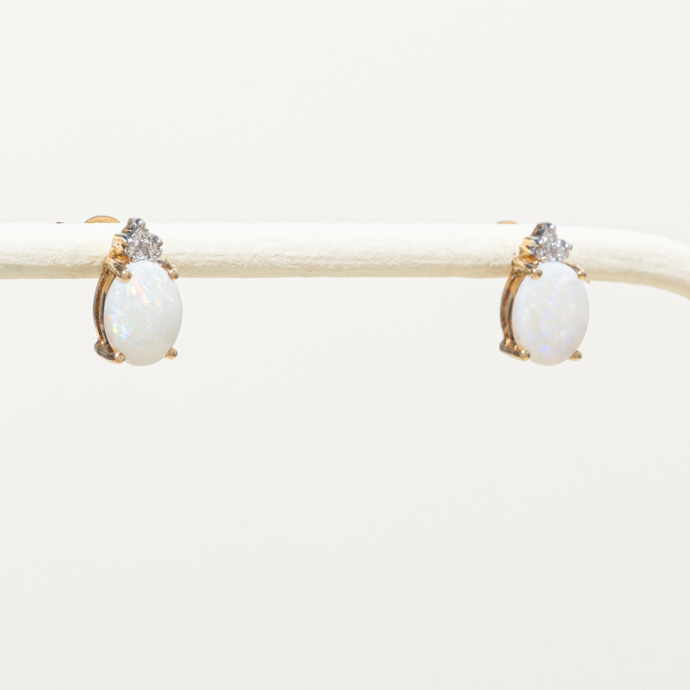 10k Opal & Diamond Stud Earrings | 1.00ctw, 0.03ctw