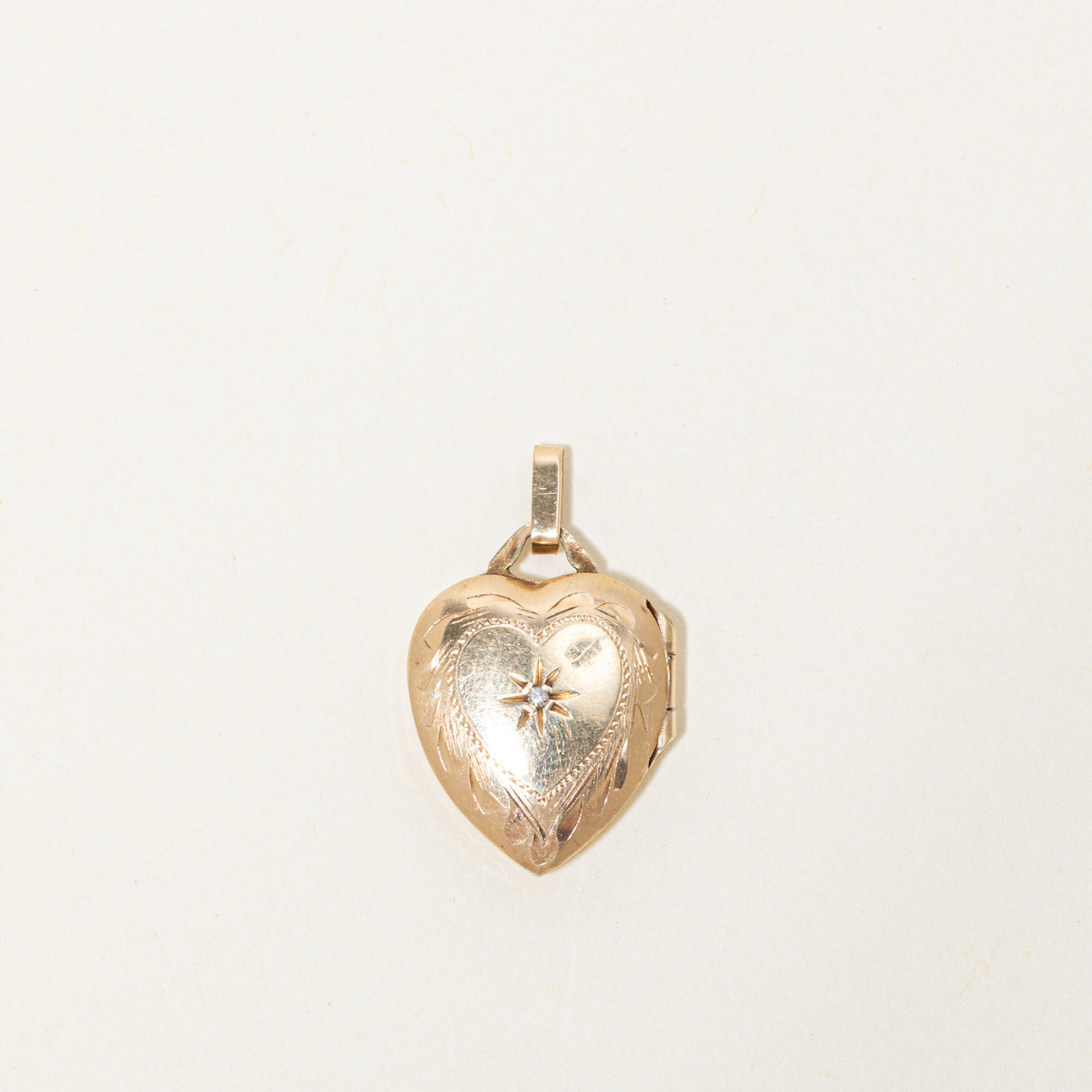 10k Star Set Diamond Engraved Heart Locket