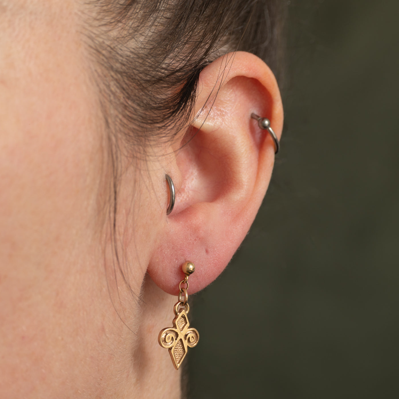 1970s Edinburgh 9K Orkney Symbol Drop Earrings