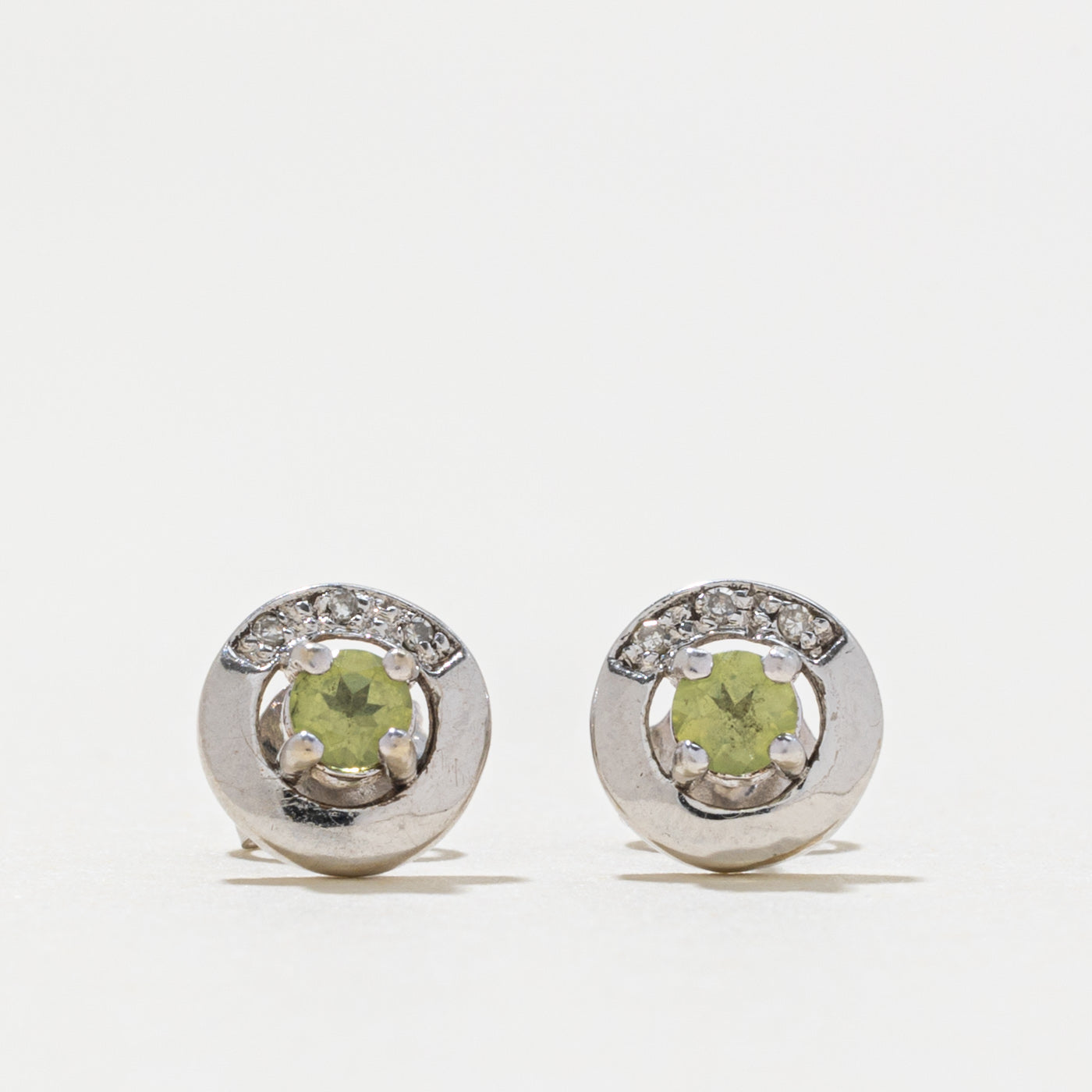10k Peridot & Diamond Stud Earrings | 0.15ctw, 0.03ctw