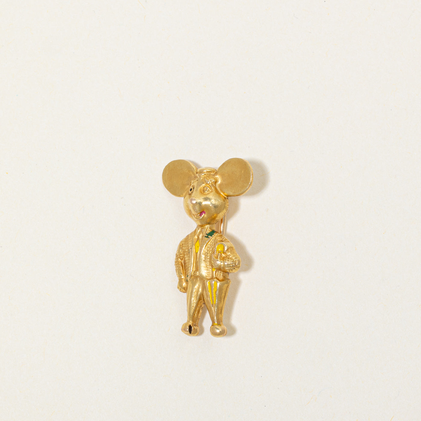 Italian 18k Topo Gigio Mouse Brooch