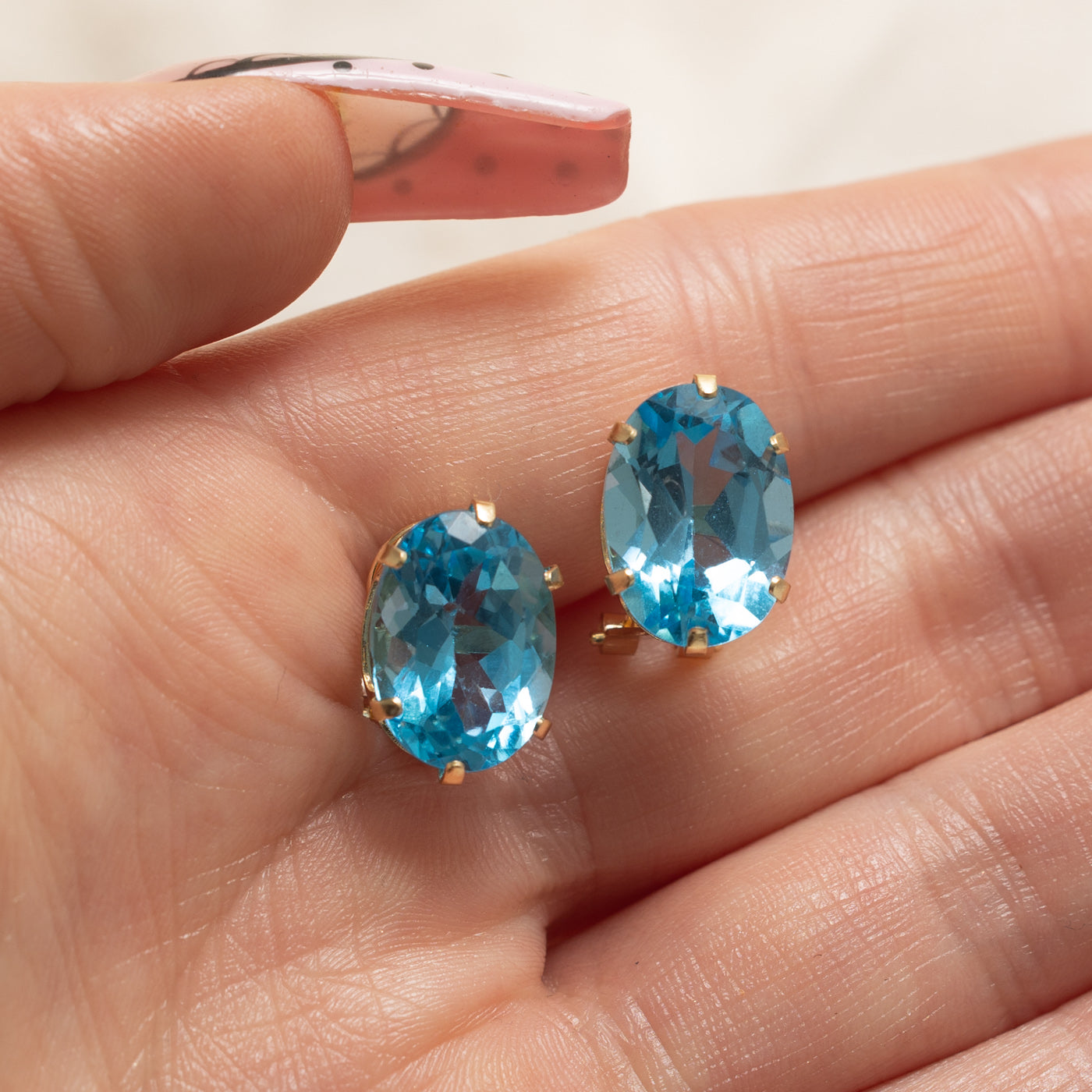 14k Oval Cut Topaz Stud Earrings | 13.00ctw