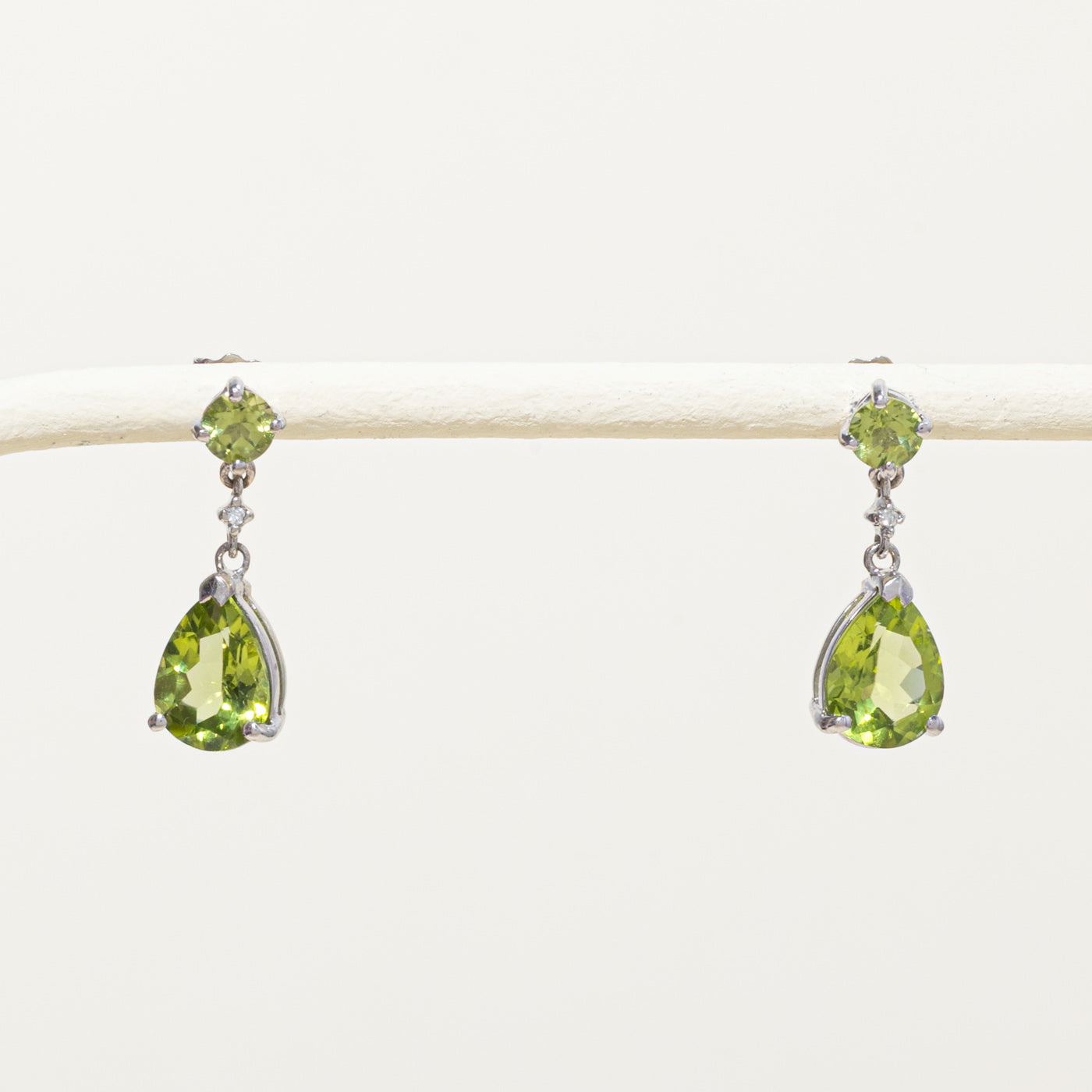 10k Peridot & Diamond Drop Earrings | 3.00ctw, 0.01ctw