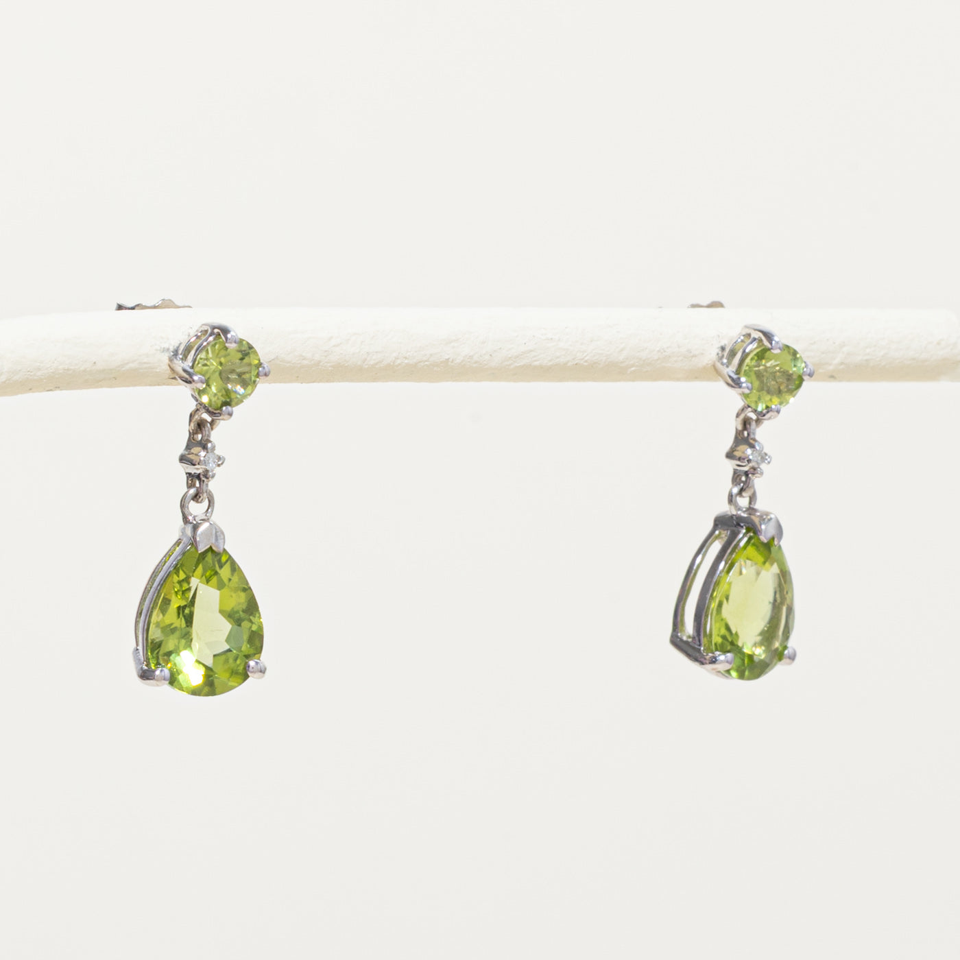 10k Peridot & Diamond Drop Earrings | 3.00ctw, 0.01ctw
