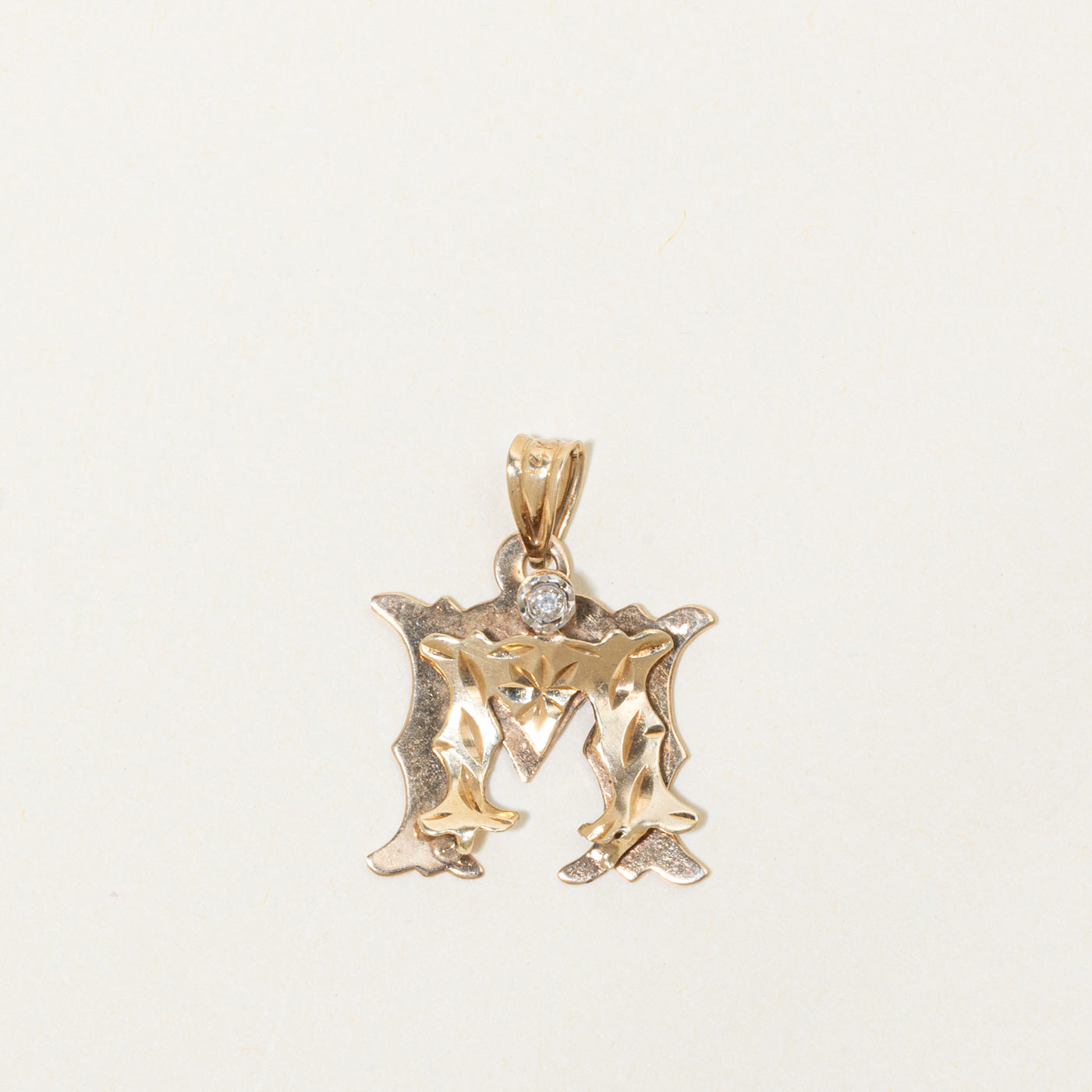 14k Diamond "M" Initial Pendant