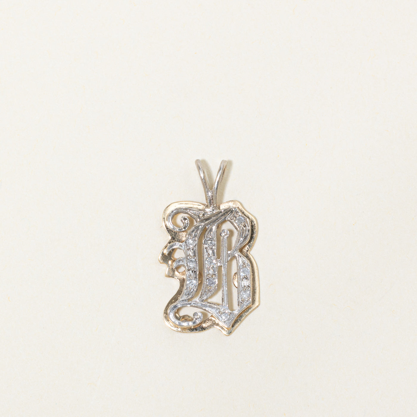 14k Diamond "B" Initial Pendant