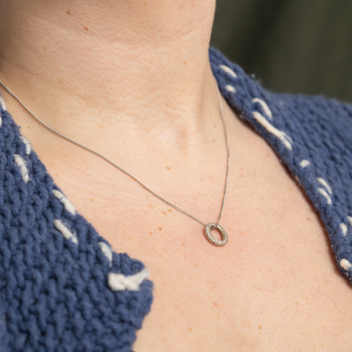 14k Pavé Set Diamond Oval Pendant