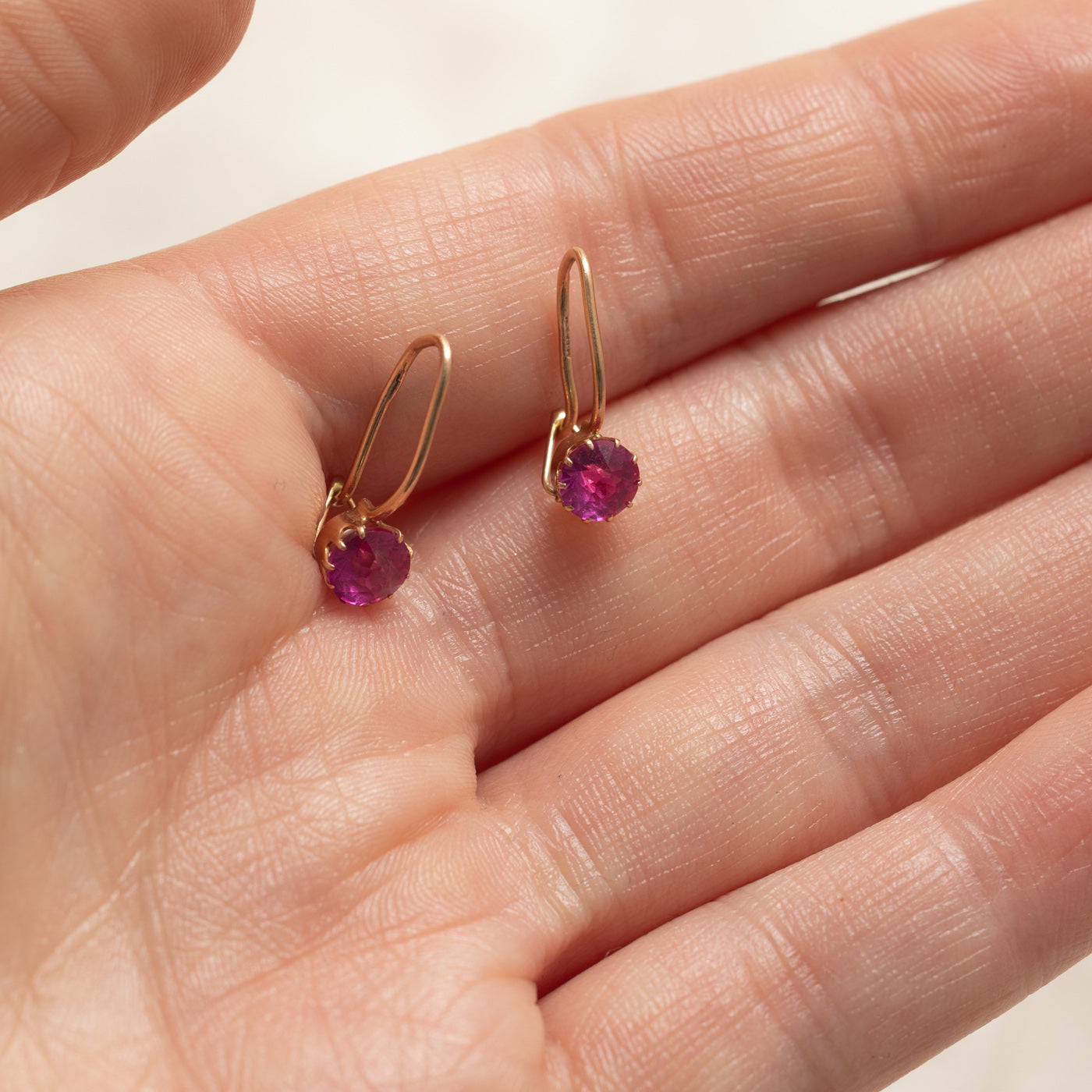 1971 Soviet Hallmarked Synthetic Ruby Drop Earrings | 1.40ctw