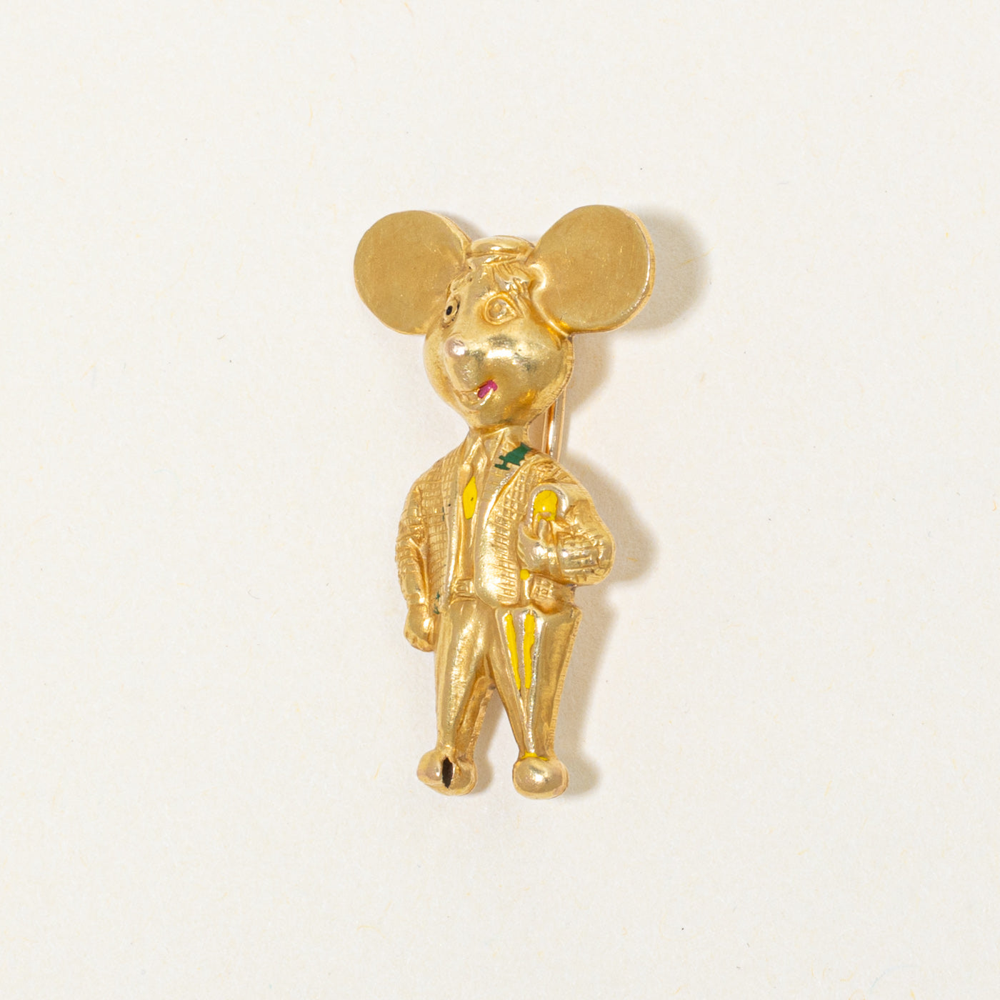 Italian 18k Topo Gigio Mouse Brooch