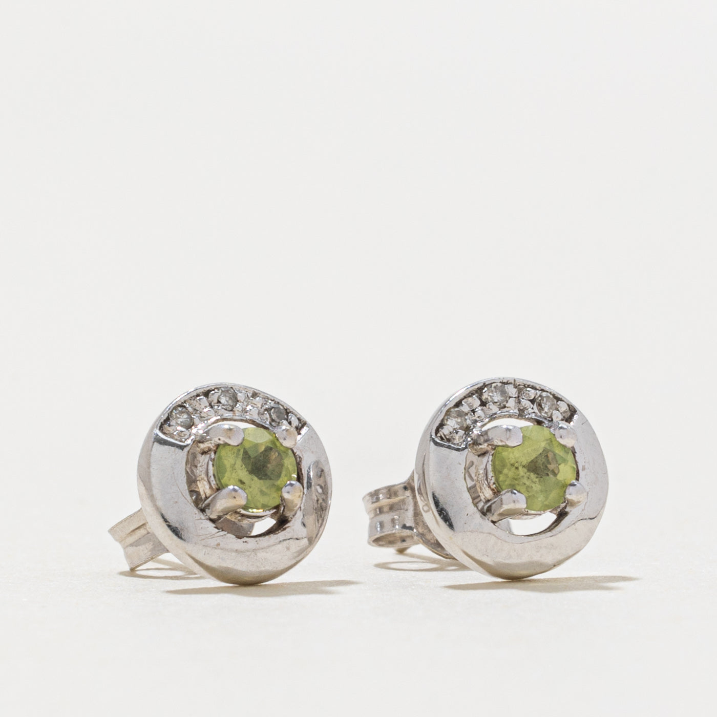 10k Peridot & Diamond Stud Earrings | 0.15ctw, 0.03ctw