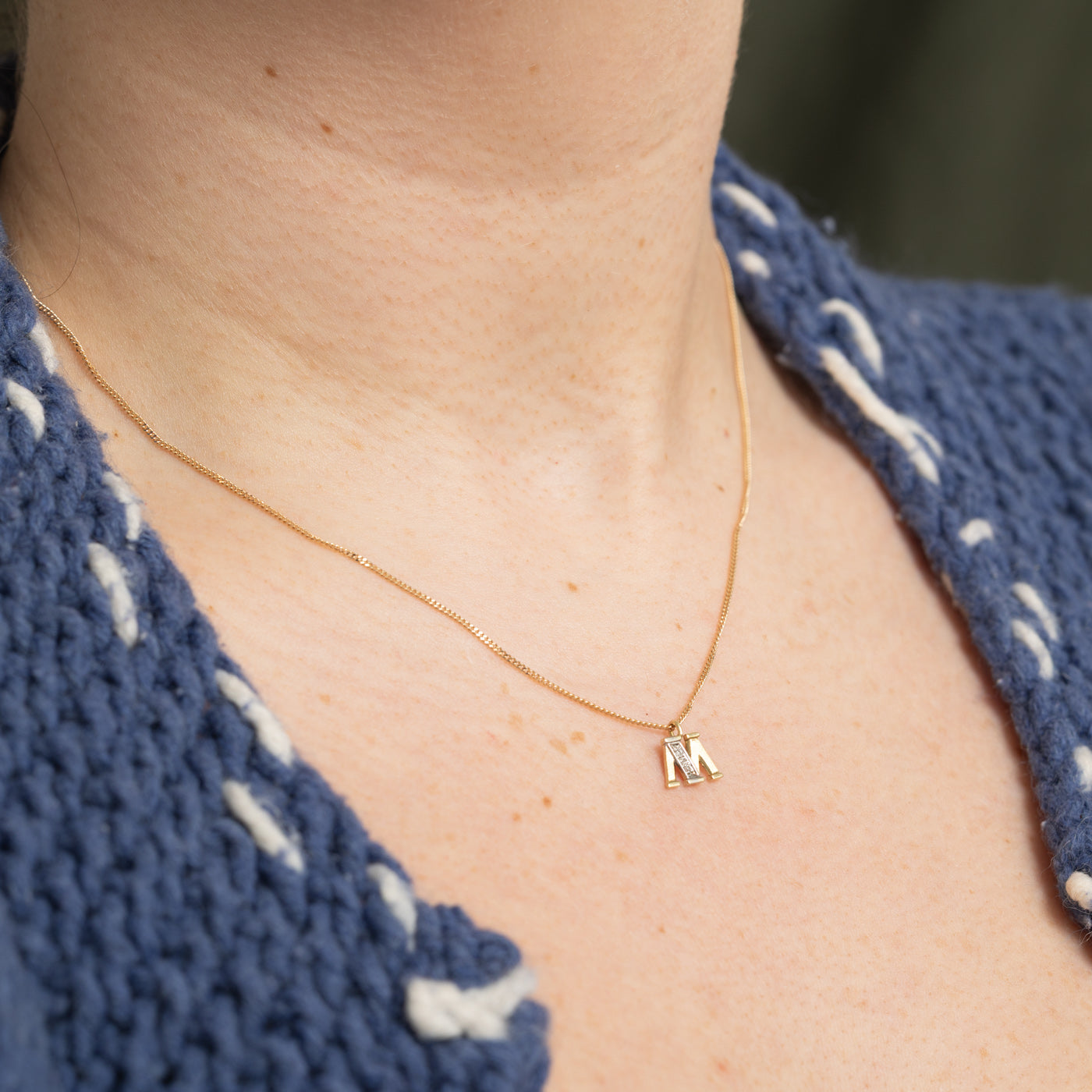 14k Diamond "M" Initial Pendant
